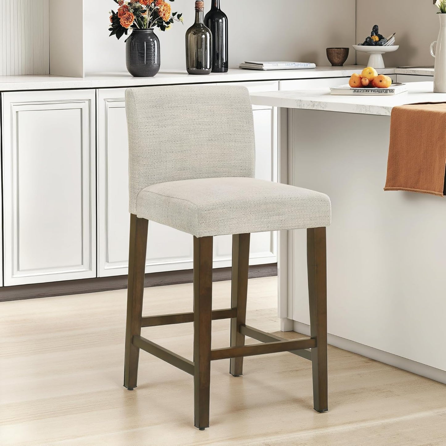 CHITA Counter Height Bar Stools Set of 2, 27" H Seat Height Upholstered Barstools, Fabric in Ivory