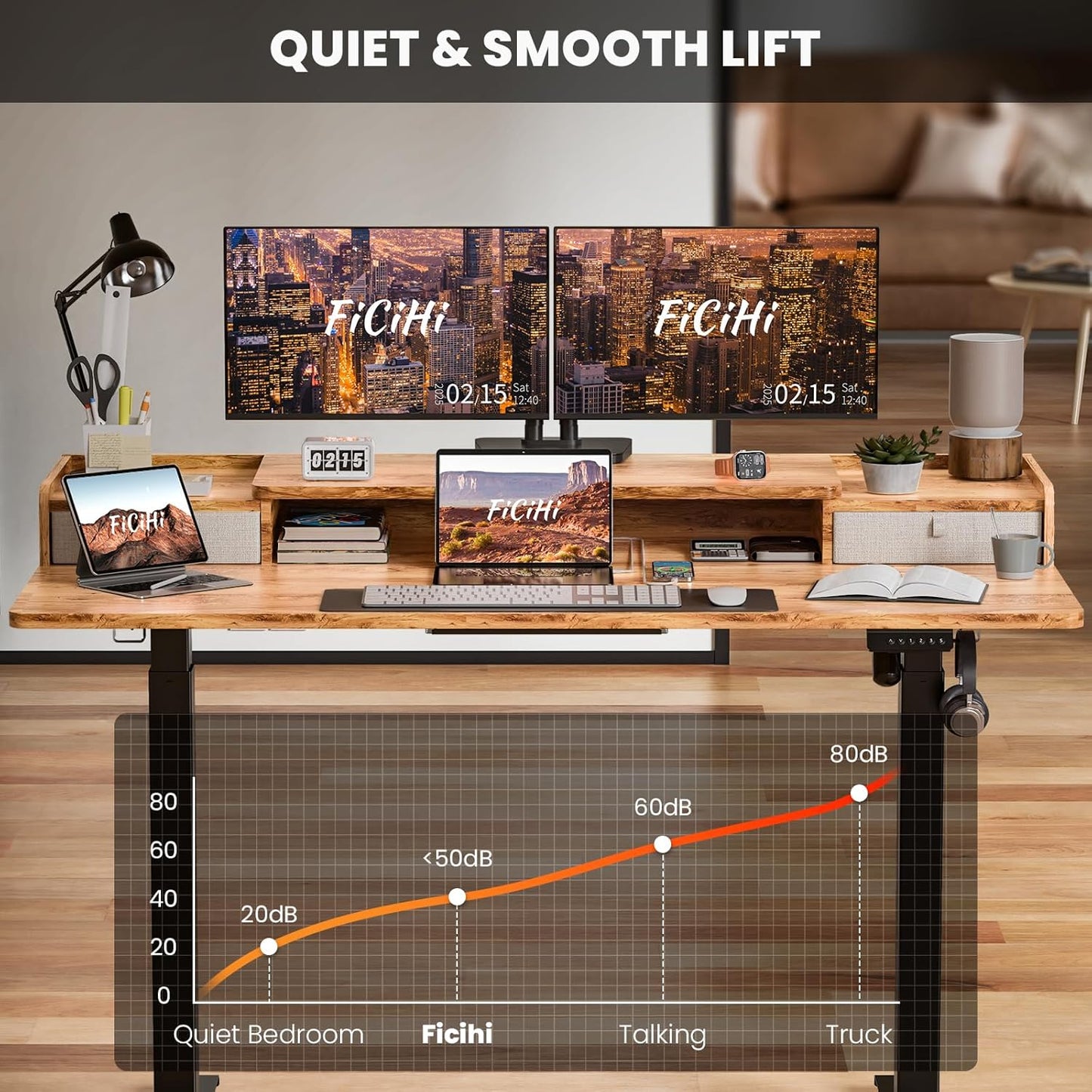 48x30 Inch Electric Standing Desk with Drawers & Widen Desktop, Thickened Desk Frame, Adjustable Height Sit Stand Up Table, Home Office Computer Desk with Cable Management, Light Rustic