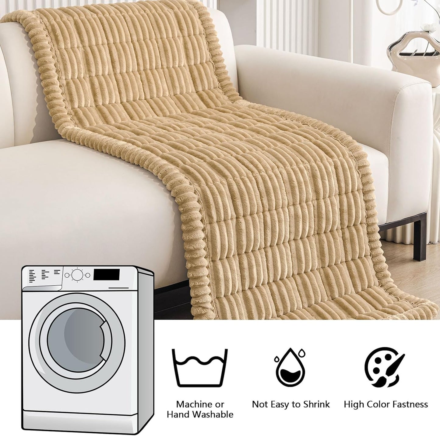 Smiry Couch Cover for Dogs Washable, Non Slip Fuzzy Pet Couch Covers for 3 Cushion Sofa Pet Friendly, Thick Soft Sofa Slipcovers Cushion Protector (Camel, 27.6" x 70.9")