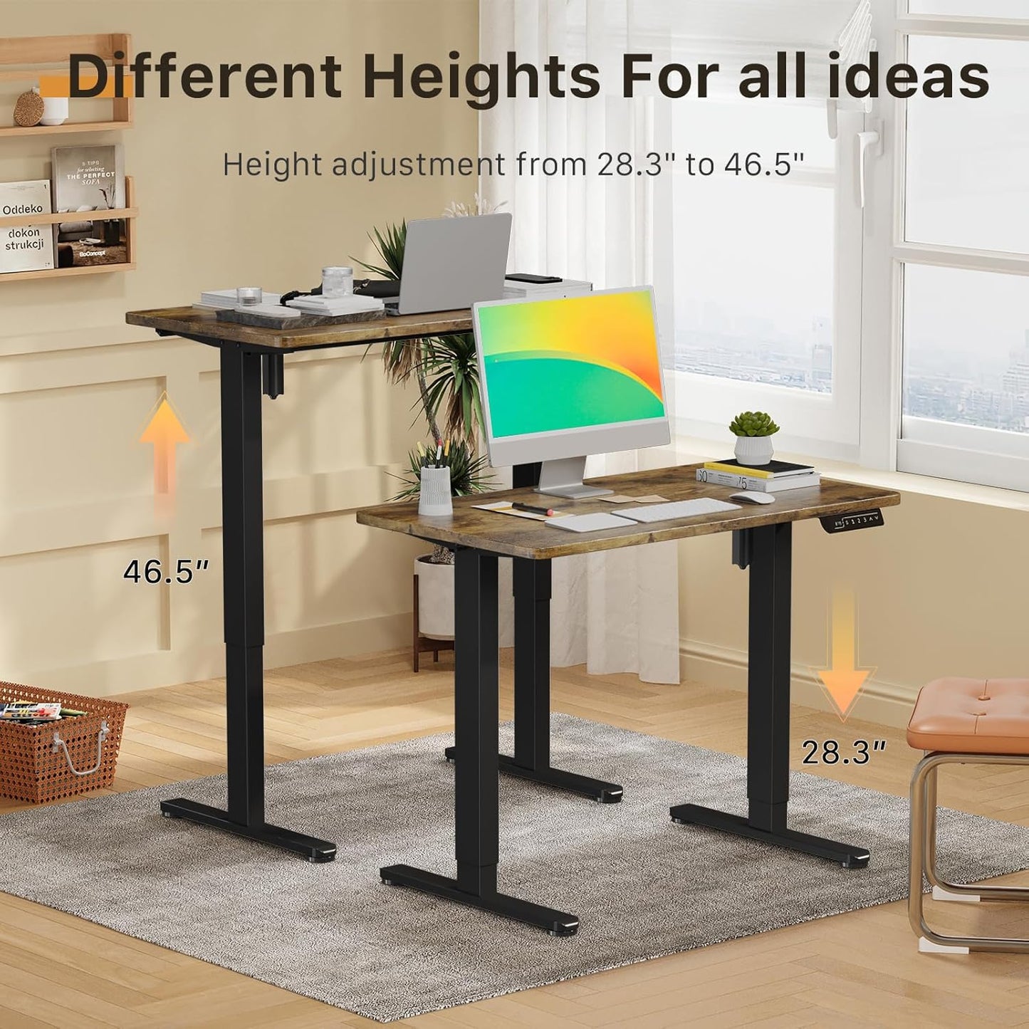 JOY worker Small Electric Standing Desk, 35" x 20" Whole Piece Height Adjustable Desk with Memory Controller, Grey Sit to Stand Desk Workstation for Home Office, Rustic