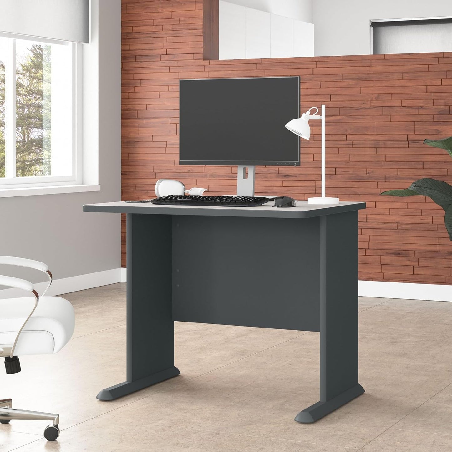 Bush Business Furniture Series A 36W Small Desk in White Spectrum and Slate, Compact Computer Table for Home or Professional Office