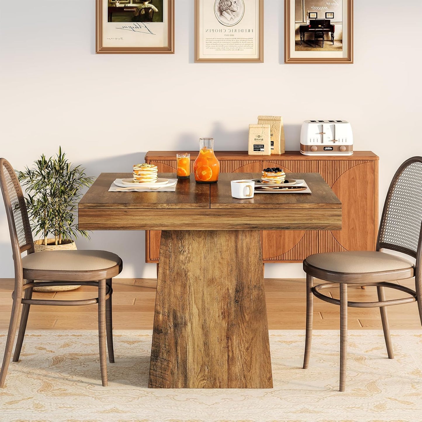 LITTLE TREE 31.5" Small Dining Table for 4, Farmhouse Kitchen Table with Walnut Finish, Square Compact Dinner Table for Home Dining Room, Apartments, Office, Living Room & Restaurants, Walnut