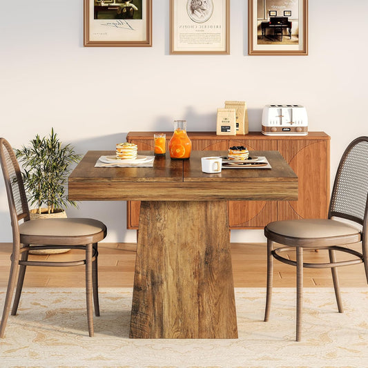 LITTLE TREE 31.5" Small Dining Table for 4, Farmhouse Kitchen Table with Walnut Finish, Square Compact Dinner Table for Home Dining Room, Apartments, Office, Living Room & Restaurants, Walnut