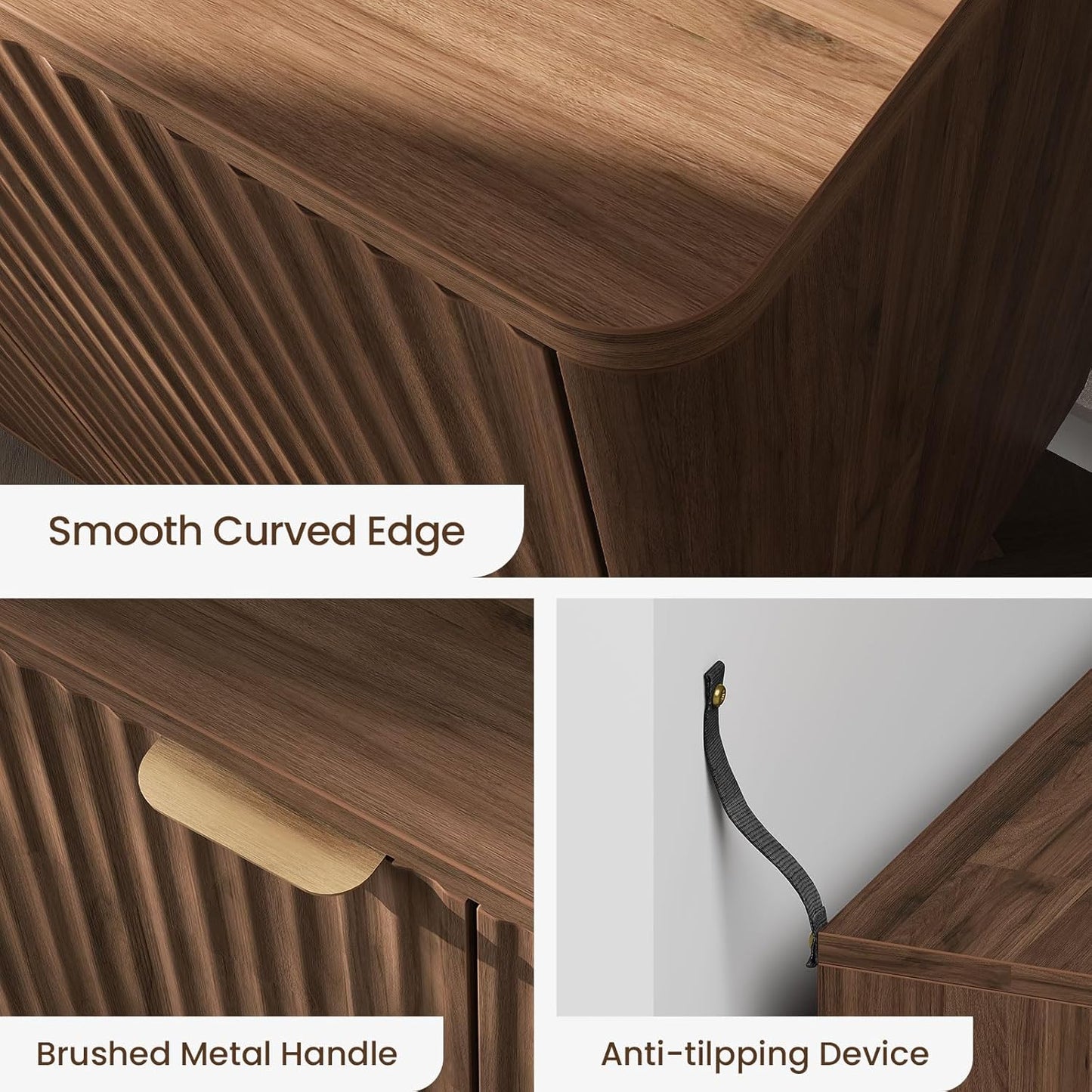 Buffet Cabinet with Storage, Fluted Multifunctional Storage Cabinet with 4 Doors, Sideboard Cabinet with Doors Modern Buffet Table Accent Coffee Bar Console Table,fluted buffet cabinet