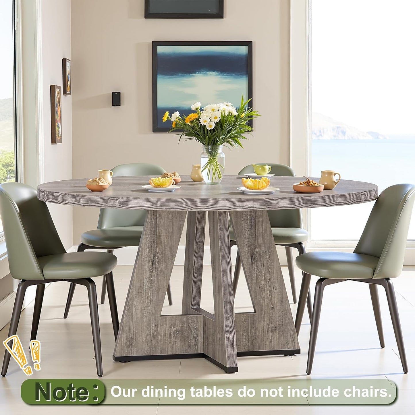 NicBex 47-Inch Round Dining Table for 4, Farmhouse Dinner Table Small Farmhouse Kitchen Tables with Wood Pedestal Base for Dining Room, Kitchen, Living Room, Gray