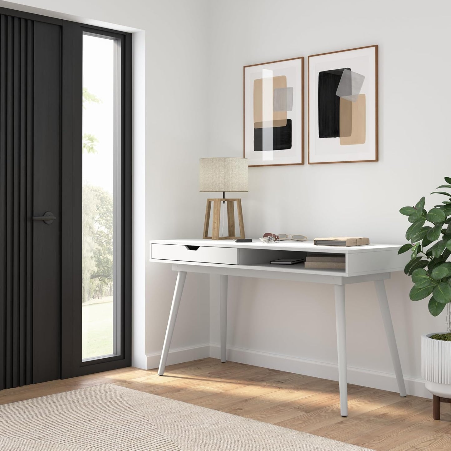 Bush Furniture Nora 54W Writing Desk in Pure White | Computer Table for Home Office Workspace or Entryway