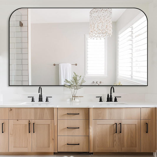 Bathroom Mirror, Wall Mirrors, Black Metal Framed Wall-Mounted Mirrors, Bathroom Vanity Mirror for Over Sink, Living Room, Bedroom, Entryway, 60x36 Inch, Black