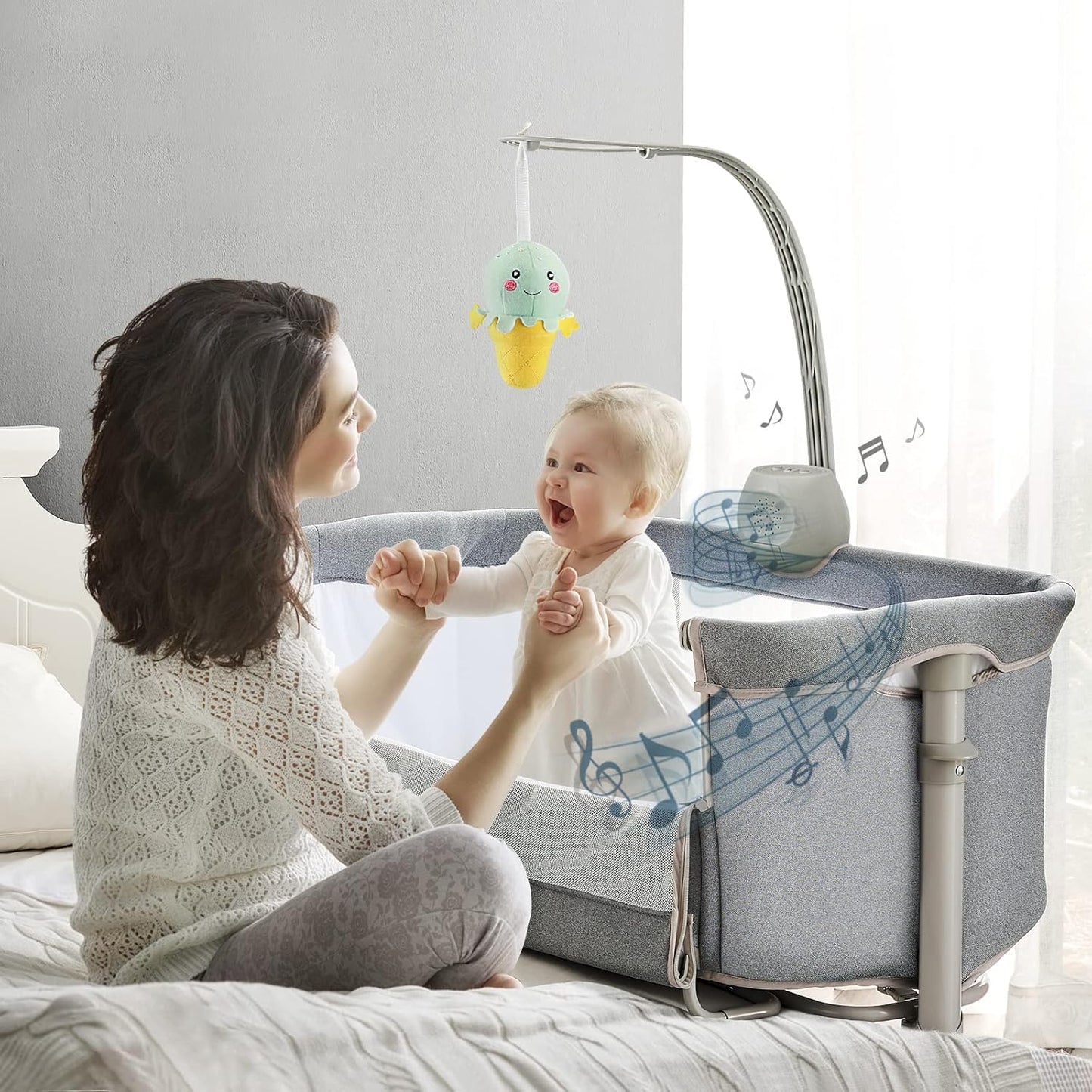 RONBEI Baby Bassinet Bedside Sleeper, Easy to Assemble Bassinets for Baby/Infants, Height Adjustable Bedside Bassinet for Newborn Baby