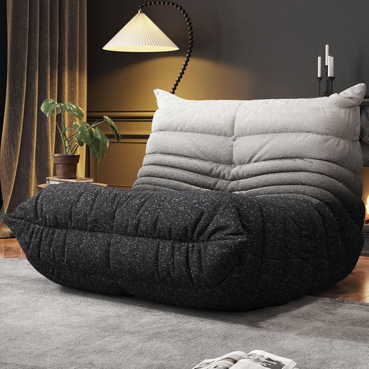 Bean Bag Chairs for Adults, BeanBag Reading Chair Memory Foam Couch, Floor Chair Soft Teddy Material, Comfy Reading Nook Chairs for Bedroom Living Room Office (Black White)
