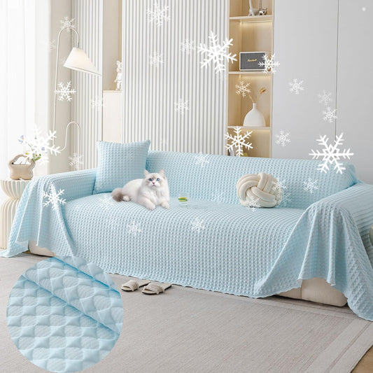 HANDONTIME Cooling Dog Couch Cover Ice Silk Washable & Breathable Pet Sofa Protector Durable Couch Covers for Sofa Pet Friendly Soft Dog Cooling Bed Cover Sofa Protector Covers (Baby Blue, 71"x118")
