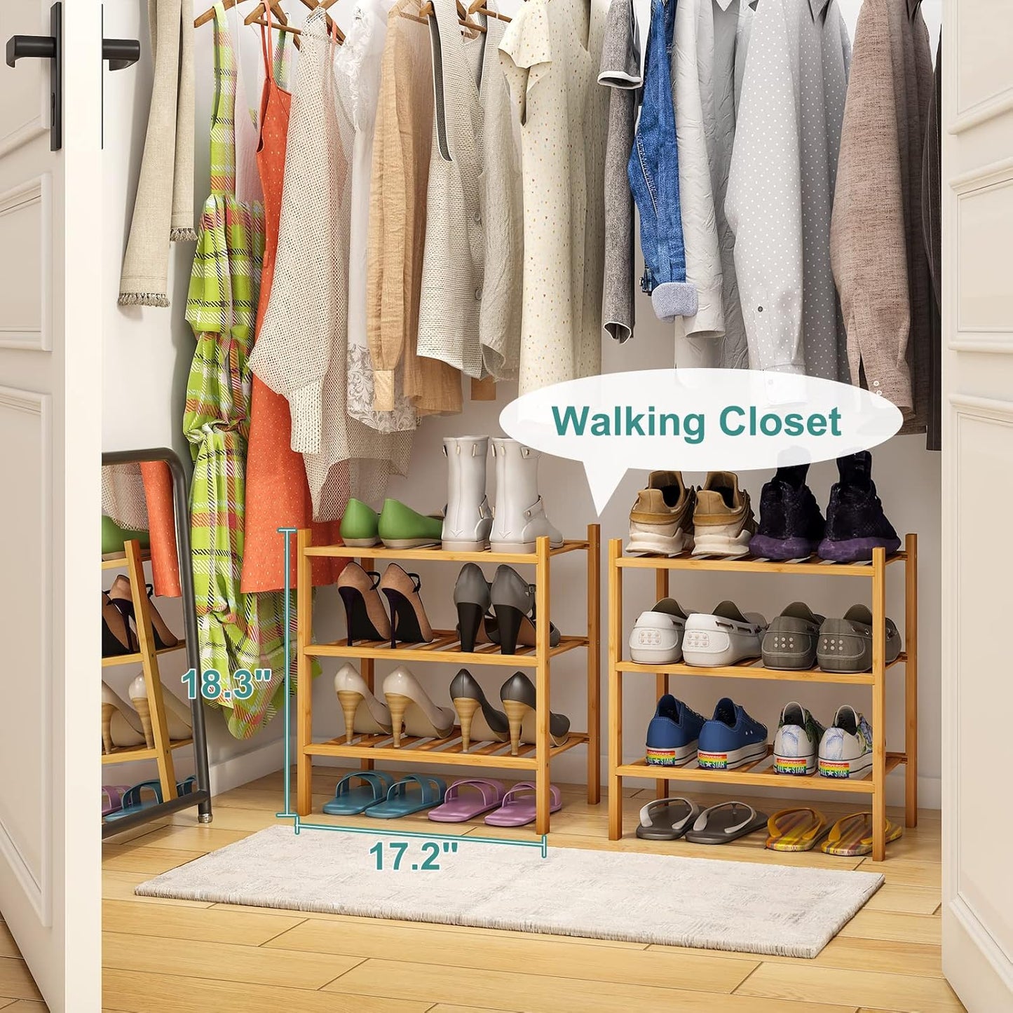 Small Shoe Rack, 3-Tier Shoe Rack for Entryway, Bamboo Wood Shoe Shelf for Closet & Hallway, Long 17.2IN | Beautiful | Functional | Sturdy | Durable