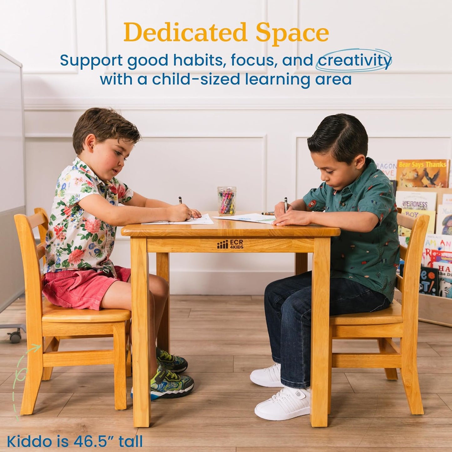 ECR4Kids 24in x 24in Hardwood Table and Chair Set, 12in Seat Height, Kids Furniture, Honey