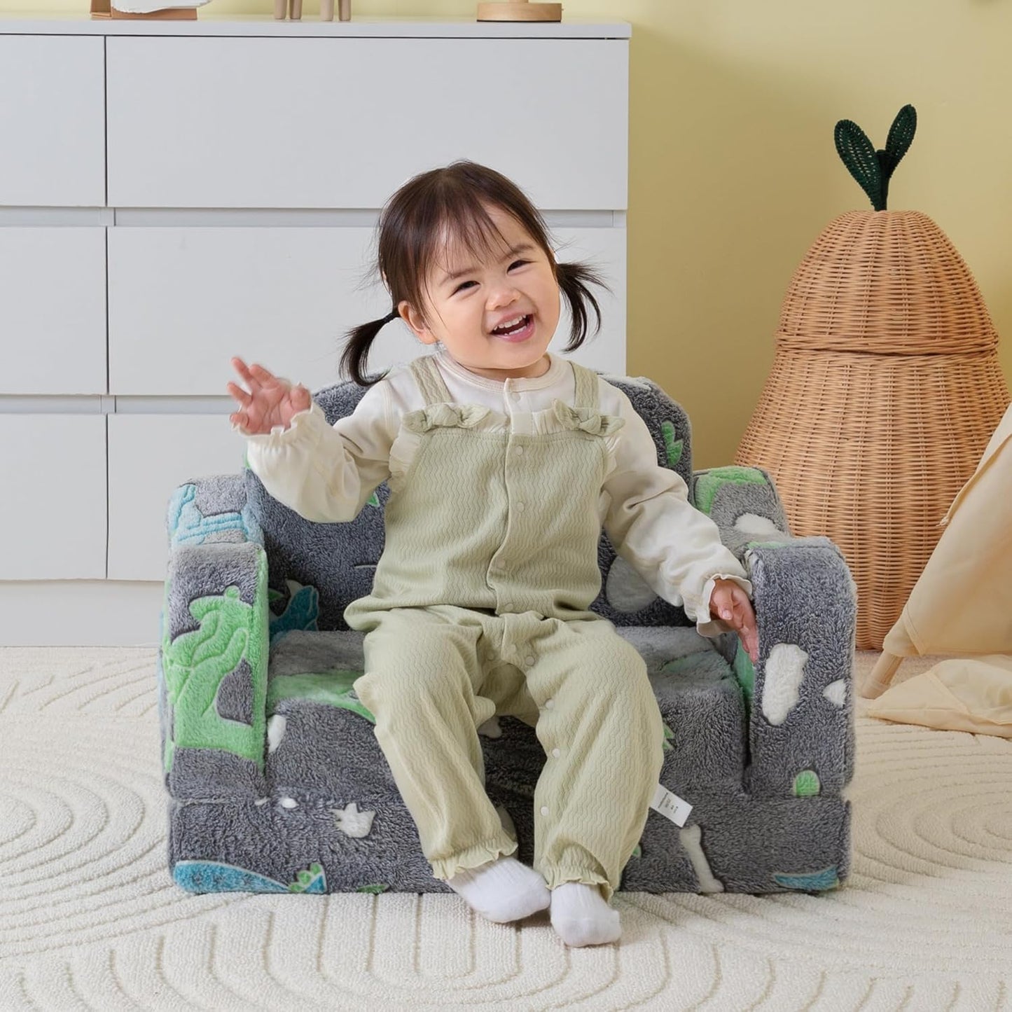 Thick Comfy Toddler Chair and Couch for Kids,2-in-1 Soft Plush Fold Out Sofa for Children,Convertible Couch to Lounger for Toddler