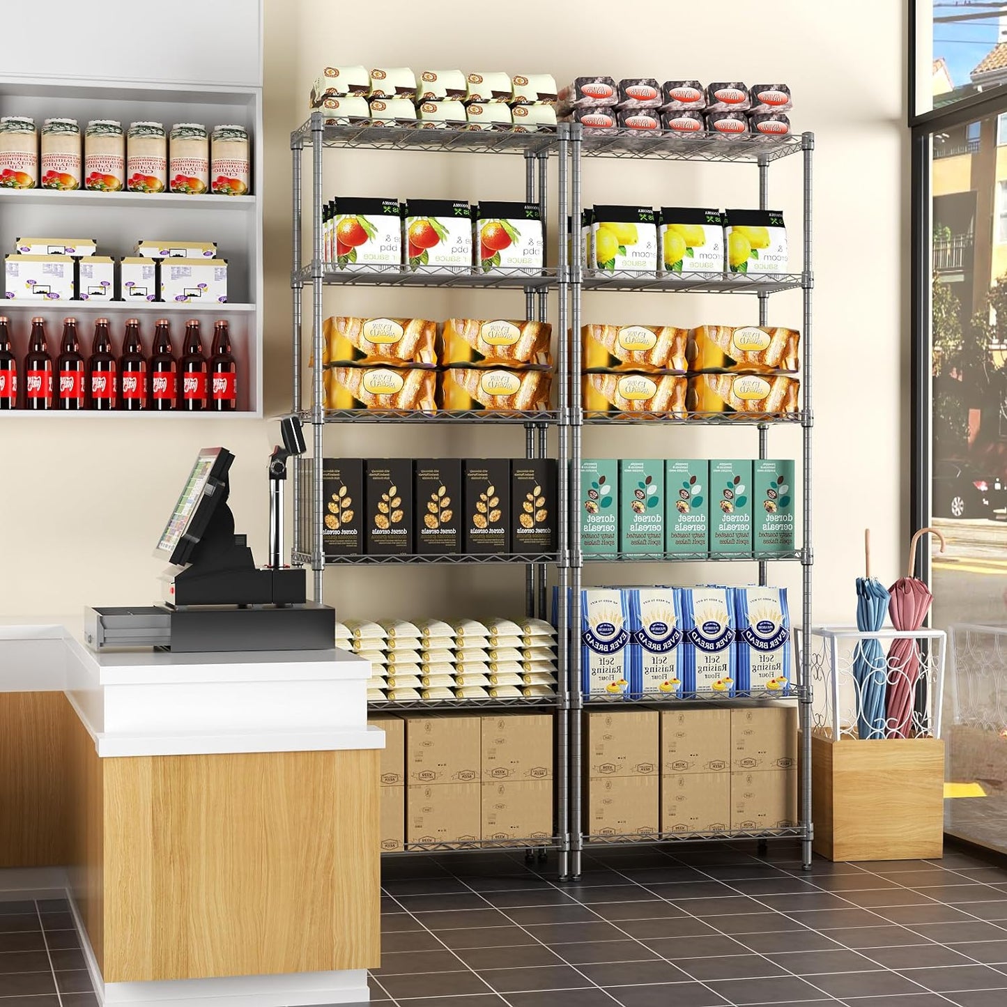 SINGAYE 6 Shelf Wire Shelving Unit Adjustable Metal Shelves Standing Bathroom Organizers and Storage Wire Closet Metal Pantry Kitchen 12" DX22 W 69.5" H Gray