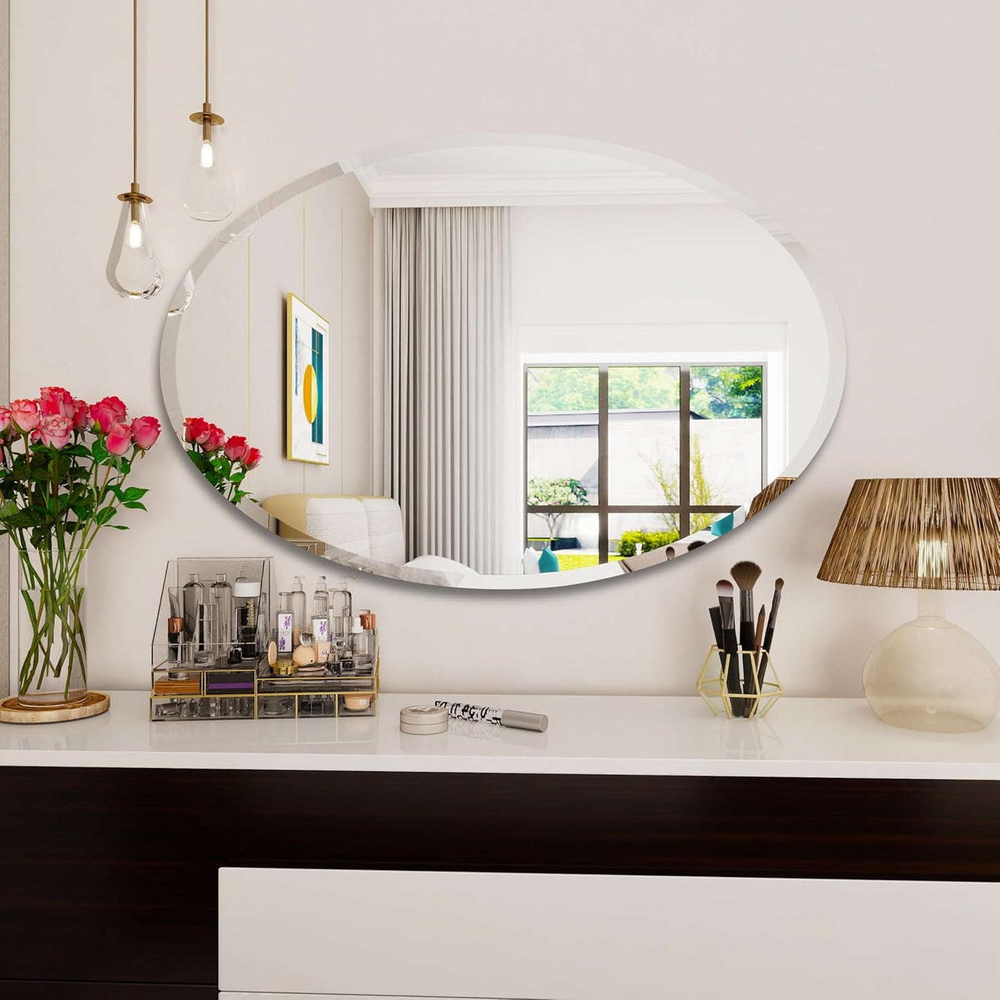 Oval Bathroom Mirror, 32X48 inch Oval Frameless Mirror, Frameless Mirrors for Bathroom,Beveled Bathroom Mirror.