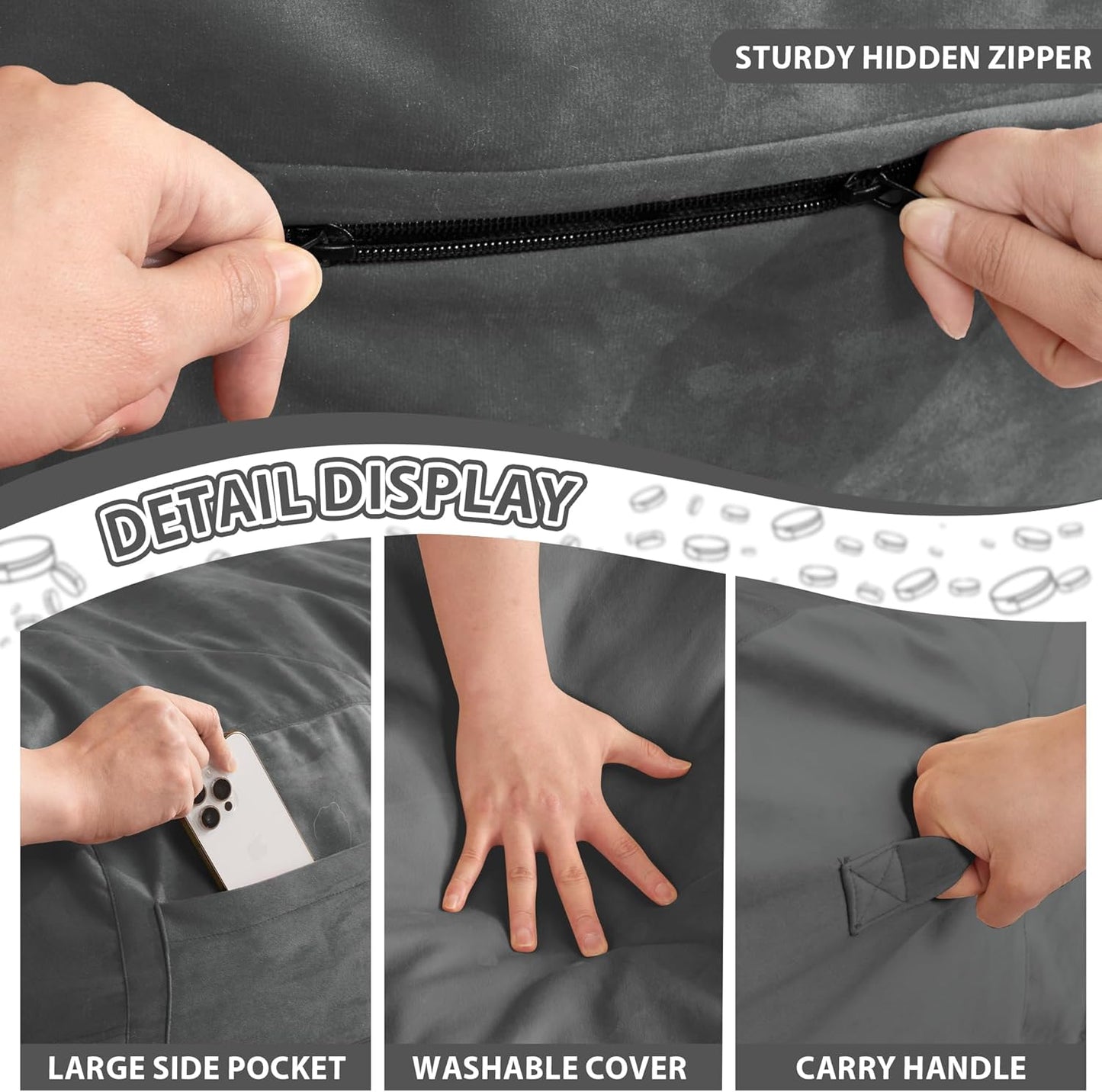 HABUTWAY XX-Large Bean Bag Chair: Giant 7' Memory Foam Furniture Bean Bag Chairs for Adults with Microfiber Cover 7Ft (Grey)