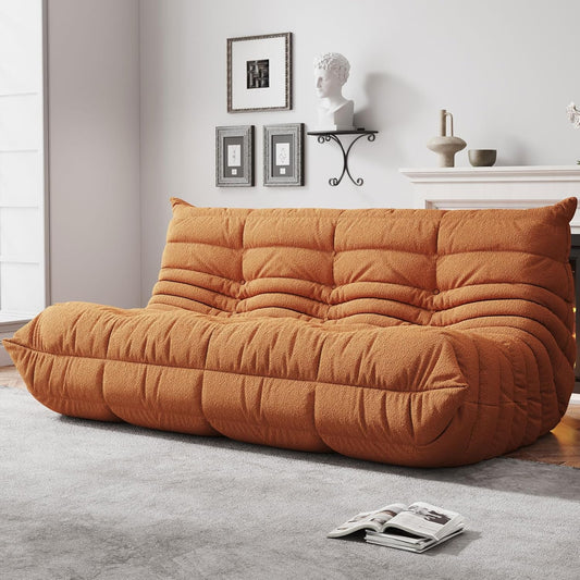 Bean Bag Chairs for Adults, BeanBag Reading Chair Memory Foam Couch 3-Seater, Floor Chair Soft Teddy Material, Comfy Reading Nook Chairs for Bedroom Living Room Office (Orange)