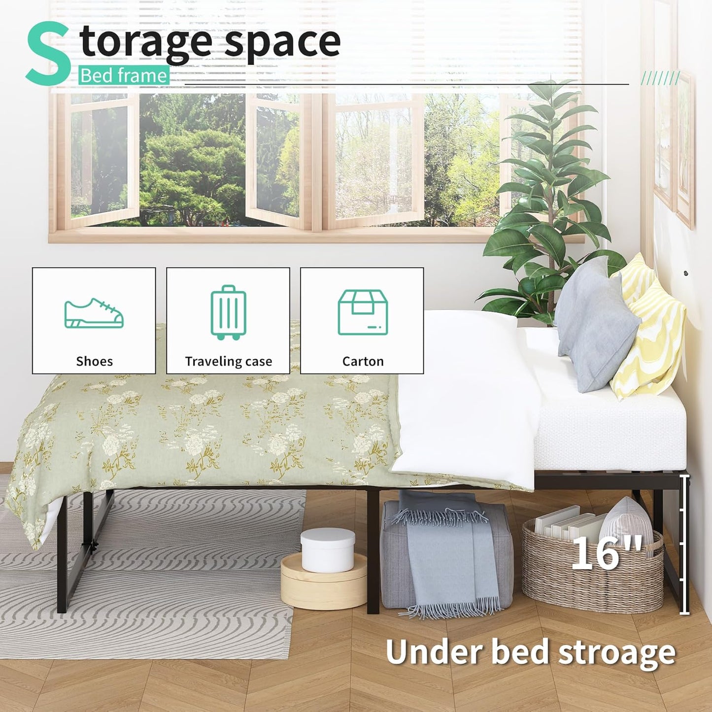 18 Inch Full Bed Frame No Box Spring Needed, Heavy Duty Metal Platform Beds with Sturdy Steal Slats for Mattress Foundation, Easy Assembly, Noise Free, Black