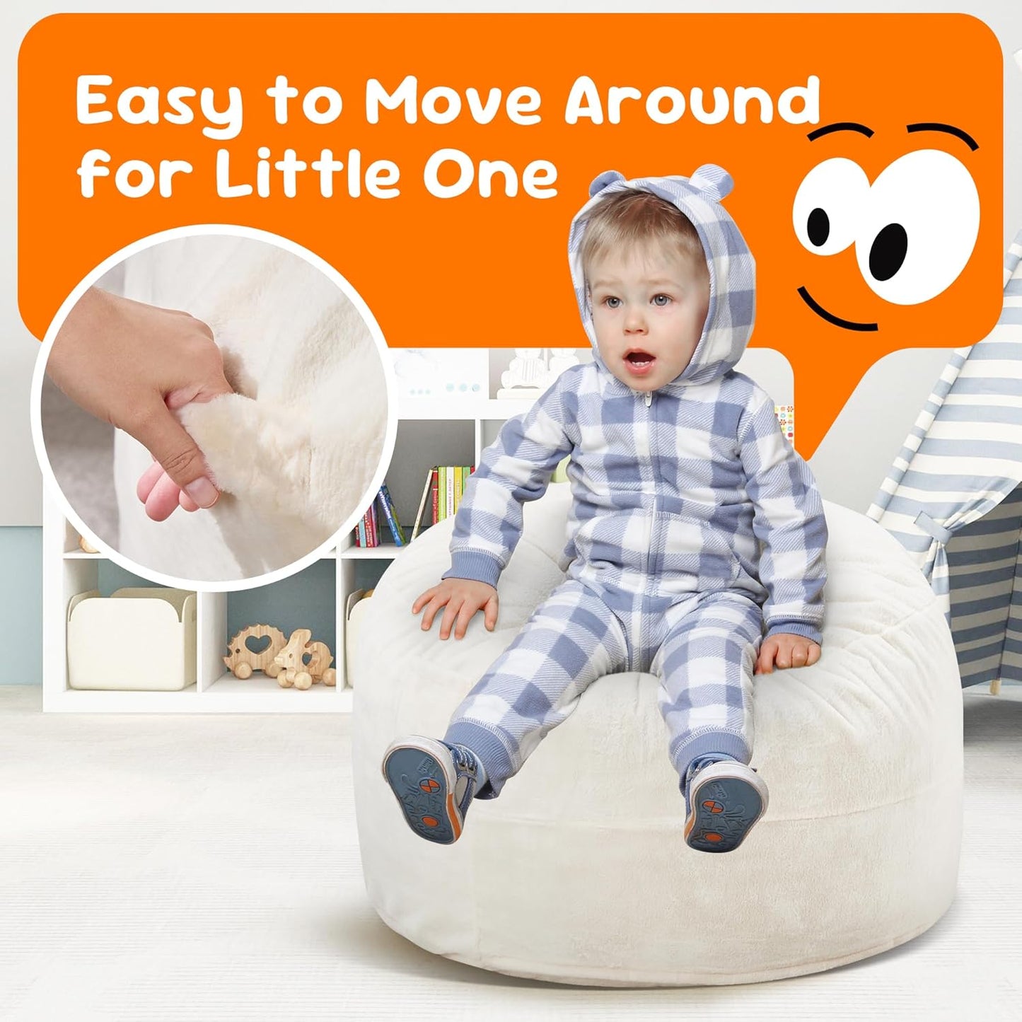 Hobestluk Bean Bag Chairs 2.5FT Bean Bag Chair with Memory Foam Filled & Plush Faux Fur Cover Small Bean Bag Chairs for Playroom, Living Room, Bedroom (White)