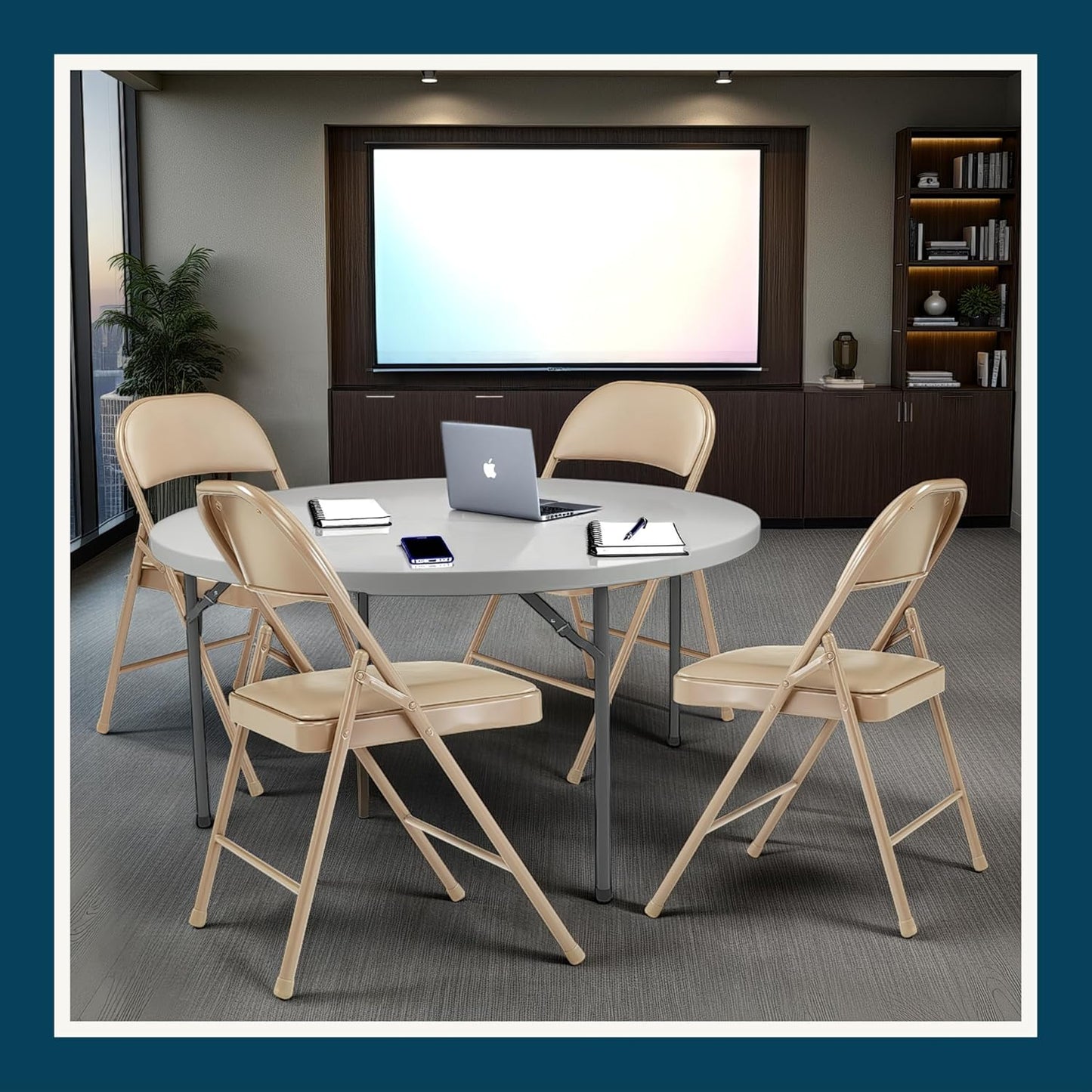 OEF Furnishings OEF950 Series Vinyl Padded Steel Folding Chairs (4-Pack, Beige)