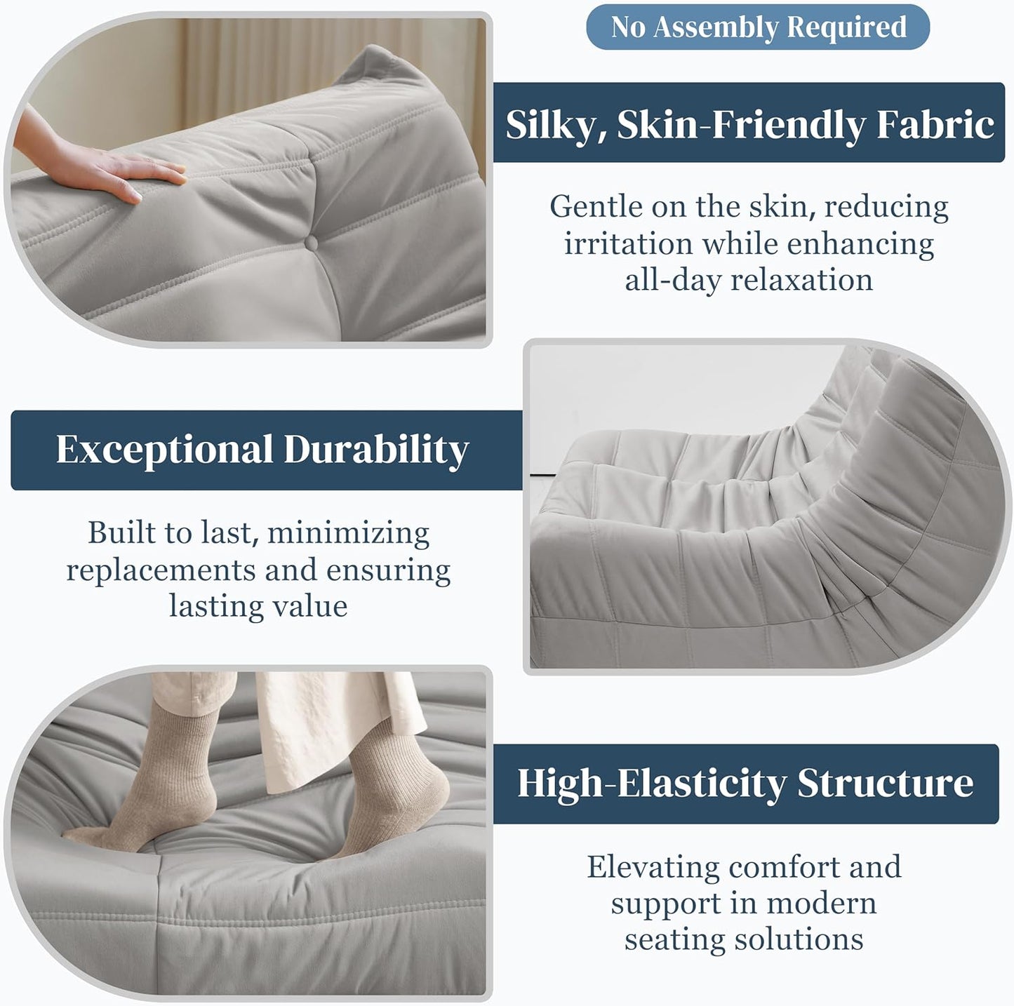 Bean Bag Chair, Loveseat Fireside Chair Bean Bag Sofa for Adults, 2 Seater Bean Bag Chairs for Teens with High-Resilience Foam, Memory Foam Bean Bag for Living Room, Bedroom, Office (Suede,Light Gray)