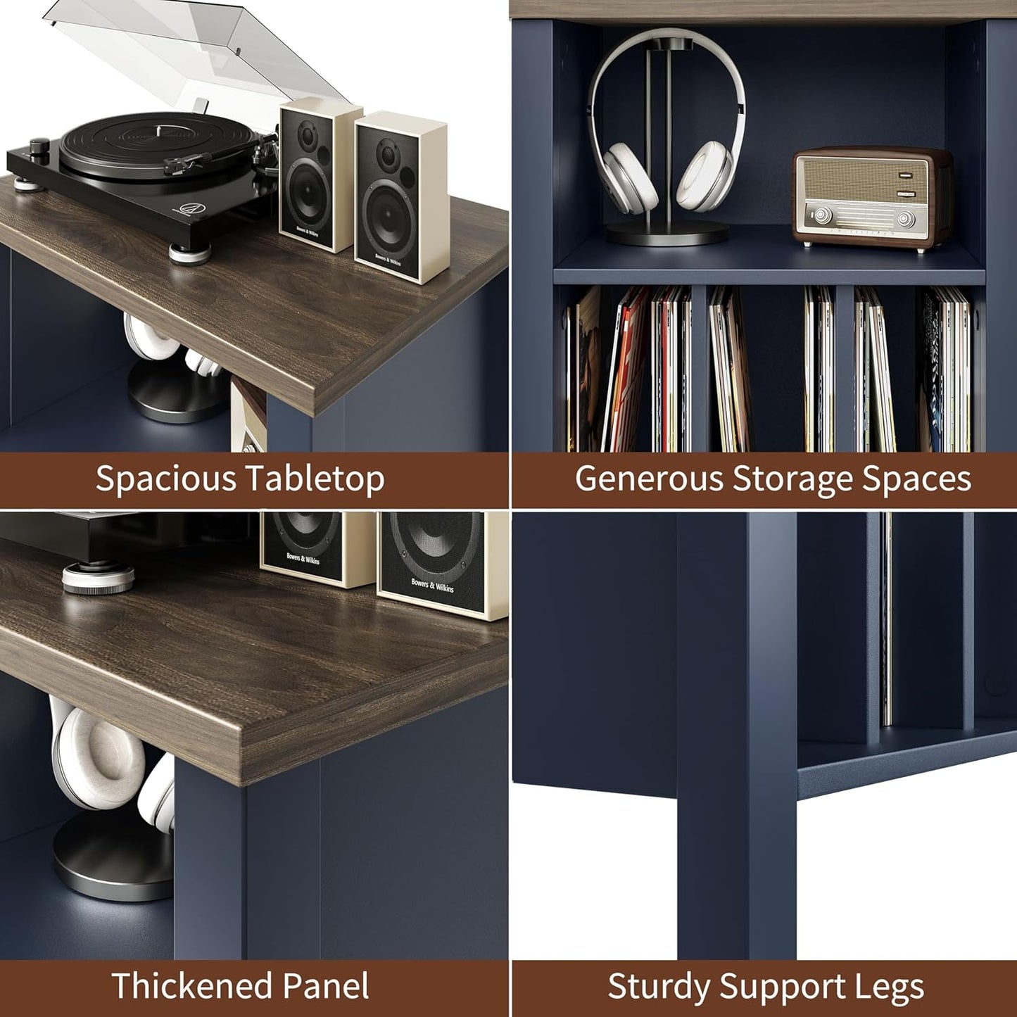 LIDYUK Record Player Stand, Vinyl Record Storage Table End Table with Display Shelf Holds up to 130 Albums, Large Nightstand Wood Turntable Stand Cabinet Side Table for Living Room, Bedroom, Blue