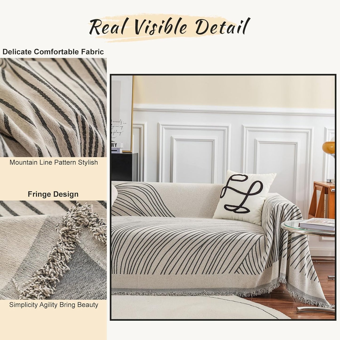 STACYPIK Stylish Striped Sofa Cover for Dogs,Non Slip Couch Protector for 3 Cushion Sofa, Pet-Friendly Couch Covers for Loveseat, Washable Boho Jacquard Couch Cover Blanket for Living Room-71X134IN