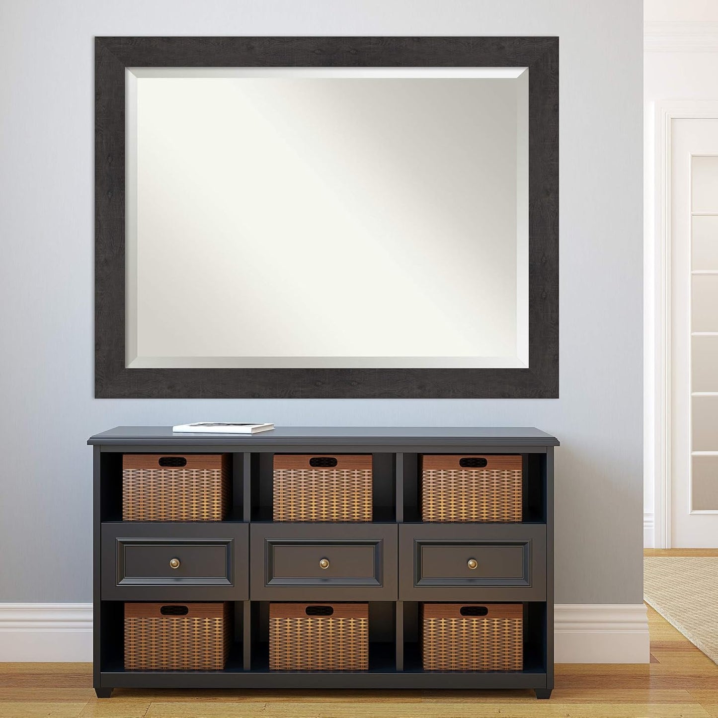 Amanti Art Brown Bathroom Mirror for Over Sink, 36x46 Rustic Plank Espresso Rectangle Vanity Mirror, X-Large Rustic Farmhouse Frame, Hangs Horizonally and Vertically, Bathroom Wall Decor, Beveled Edge