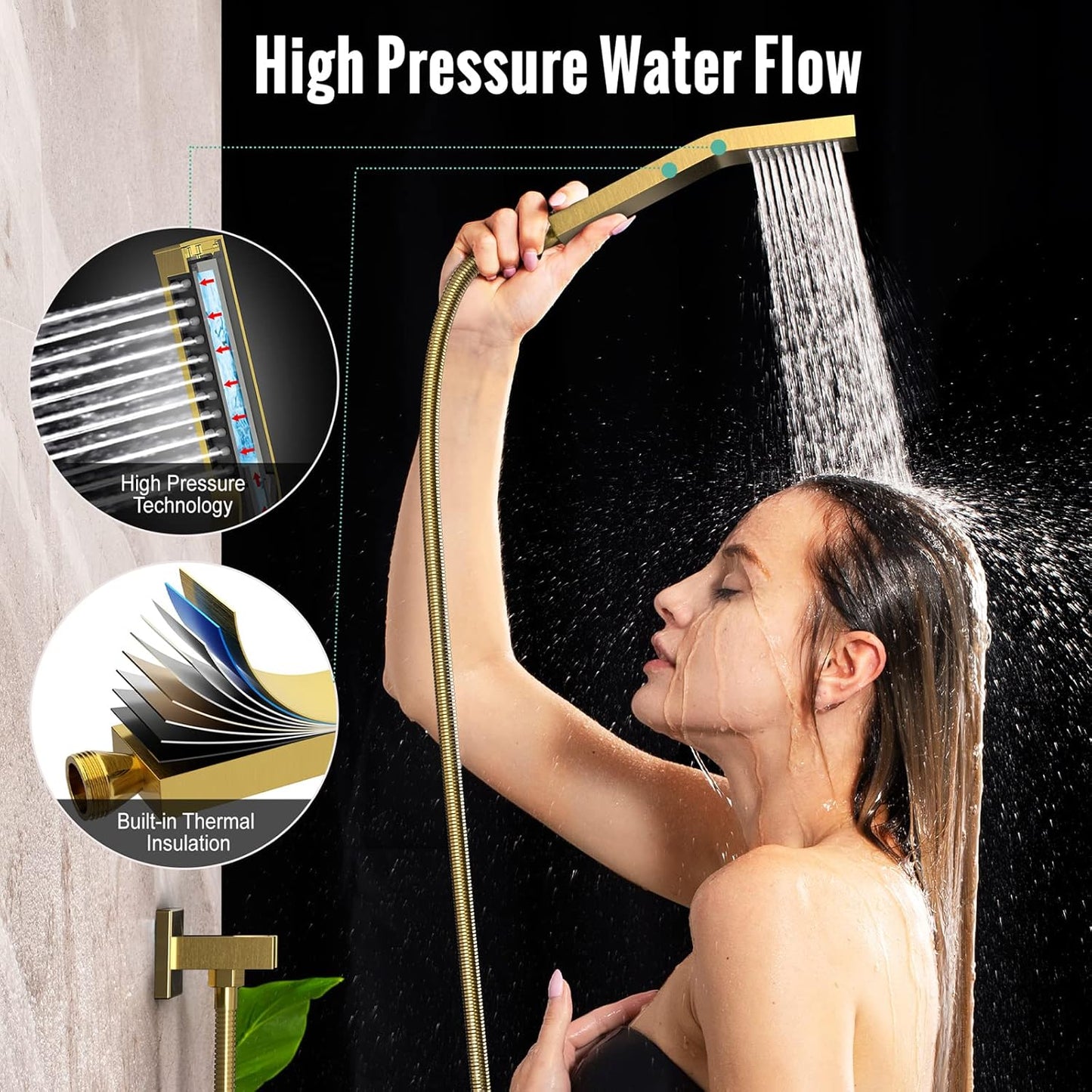 SR SUN RISE Shower System - Shower Faucet Set with 8 Inch Rain Shower Head and Handheld Shower - High Pressure Rain Shower System - All Metal Shower Faucet Trim Repair Kits - Brushed Gold