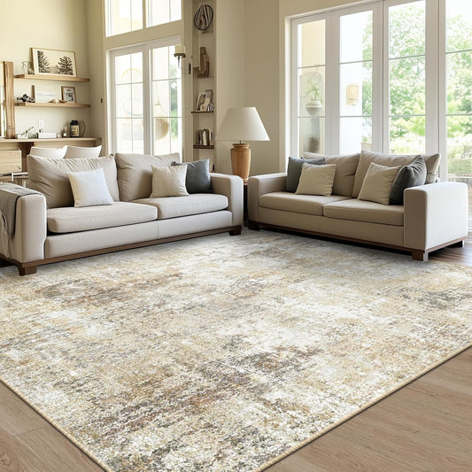 Washable Area Rugs 8'x10' Non-Slip Modern Abstract Soft for Living Room Entryway Bedroom Nursery, Print Pattern, Neutral Brown Gray