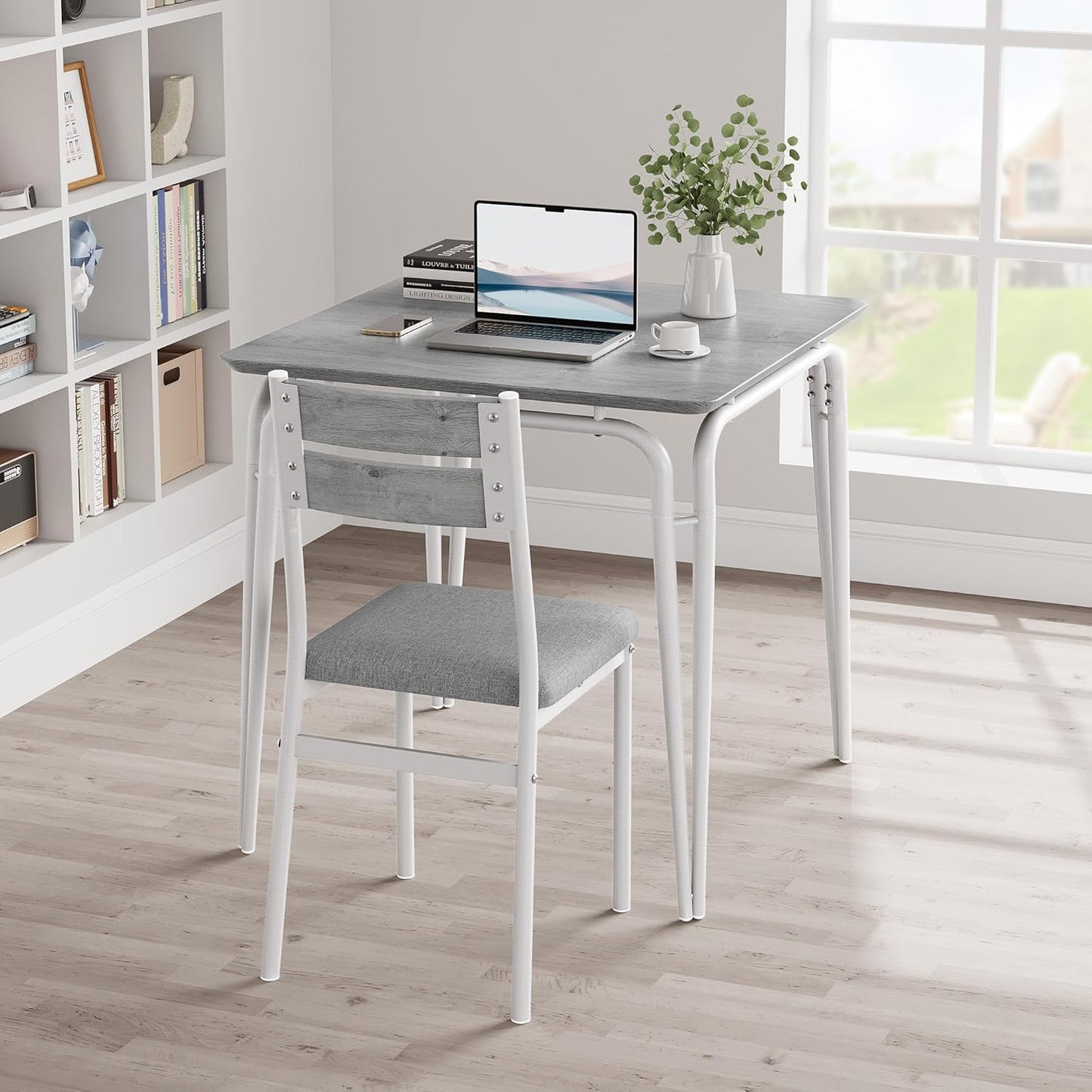 Dining Table for 2, Small Table and Chairs Set of 2, Square Dinette Set for 2, 3 Piece Kitchen & Dining Room Sets for Small Space (White, Table with 2 Upholstered Chairs)