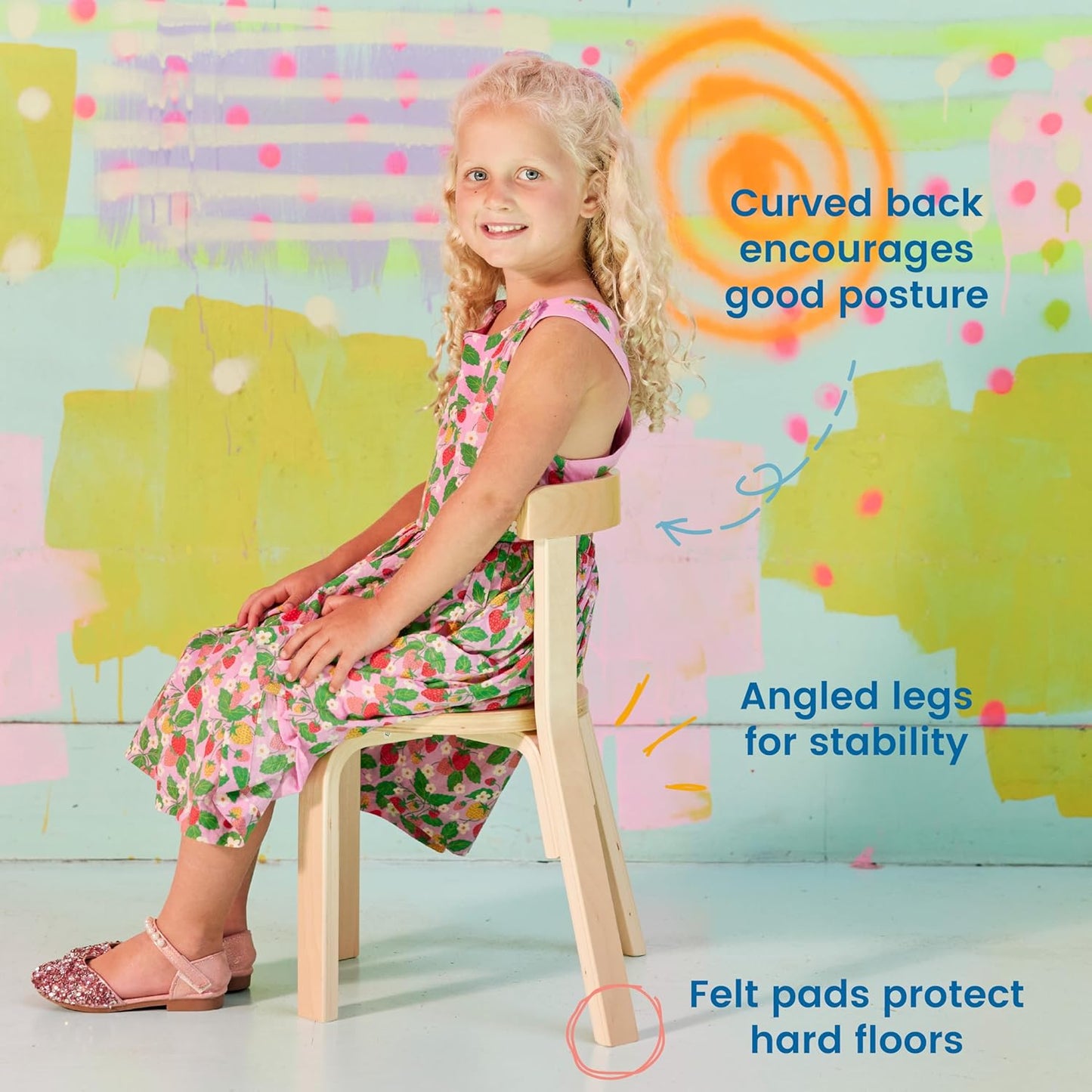 ECR4Kids Bentwood Table and Curved Back Chair Set, Kids Furniture, Natural, 5-Piece