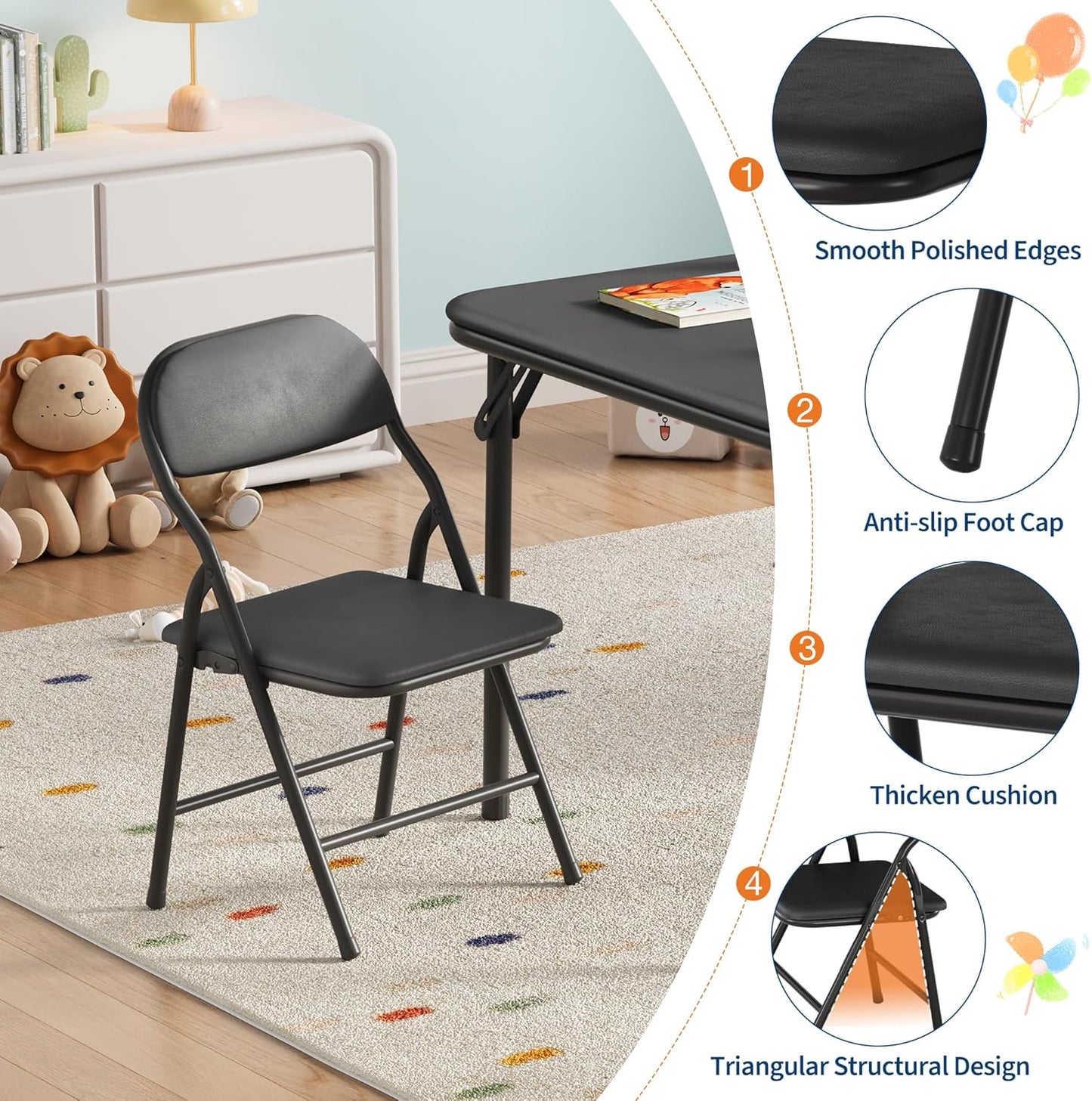 IDEALHOUSE 5 Piece Boys Girls Folding Table and Chairs Set, Activity Table and Chairs Set for Dining Room,Daycare,Classrooms