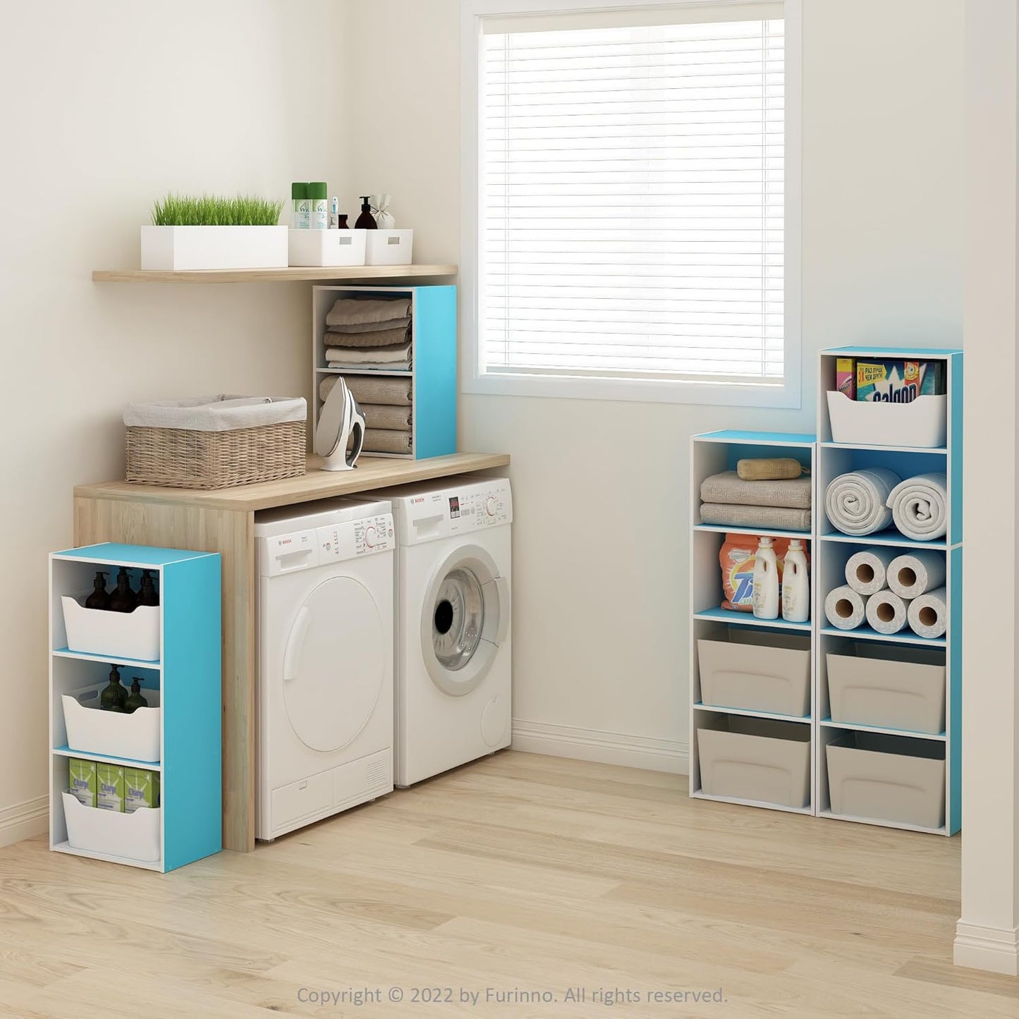 Furinno Luder Bookcase / Book / Storage, 4-Tier, Light Blue/White