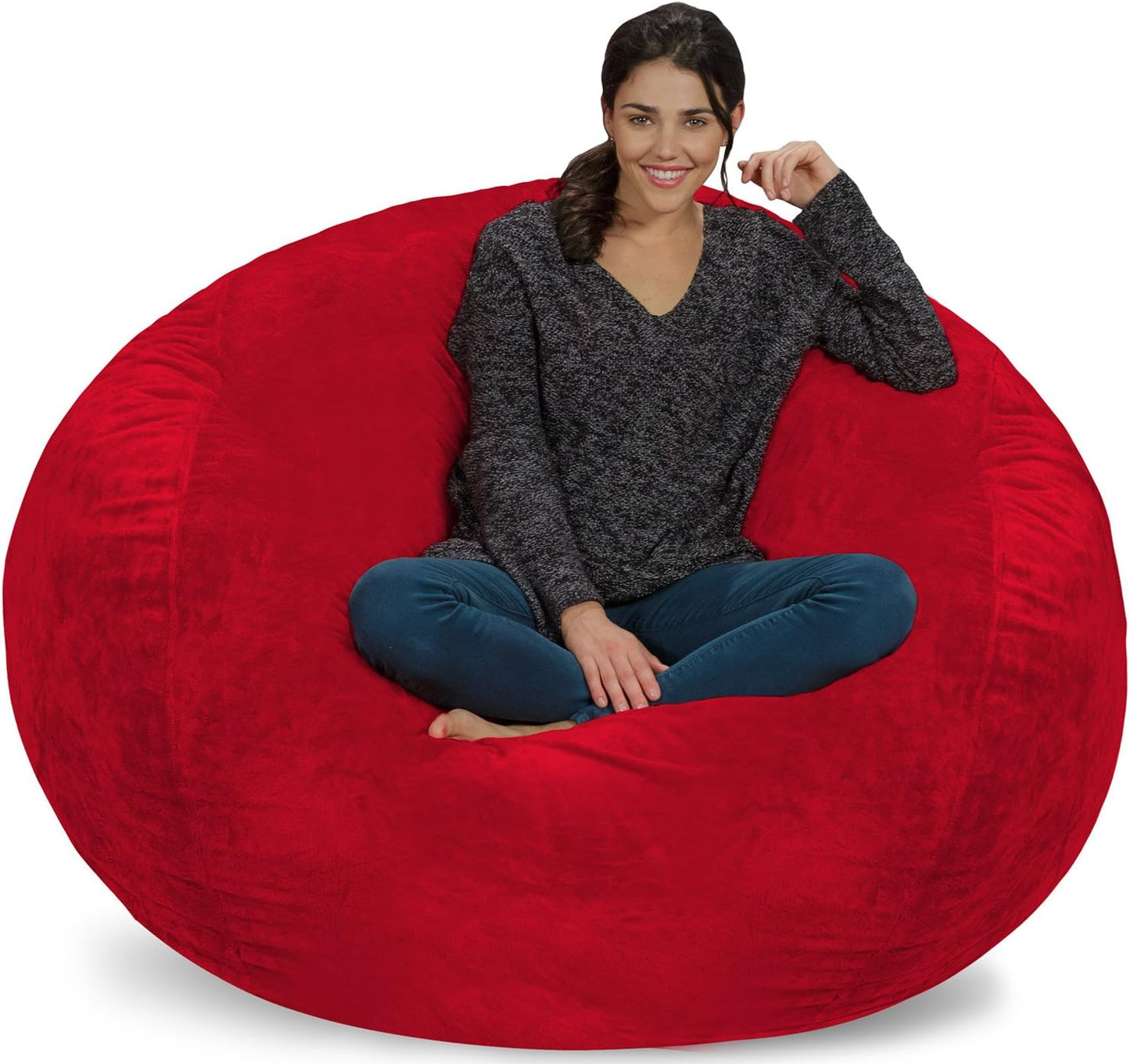 Chill Sack Bean Bag Chair - 5' Giant Memory Foam Lounge Chair with Soft Microfiber Cover – Cozy Furniture for Living Room, Dorm, & Kids' Rooms – Comfortable 5 Ft, Ultrafur Lounge Sofa, Red