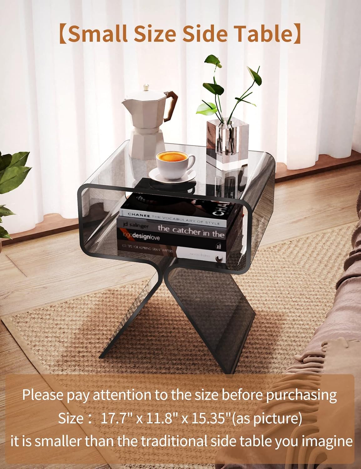 Acrylic Nightstand Side Table Modern Design Clear Home Decor Display End Table for Living Room (Black)