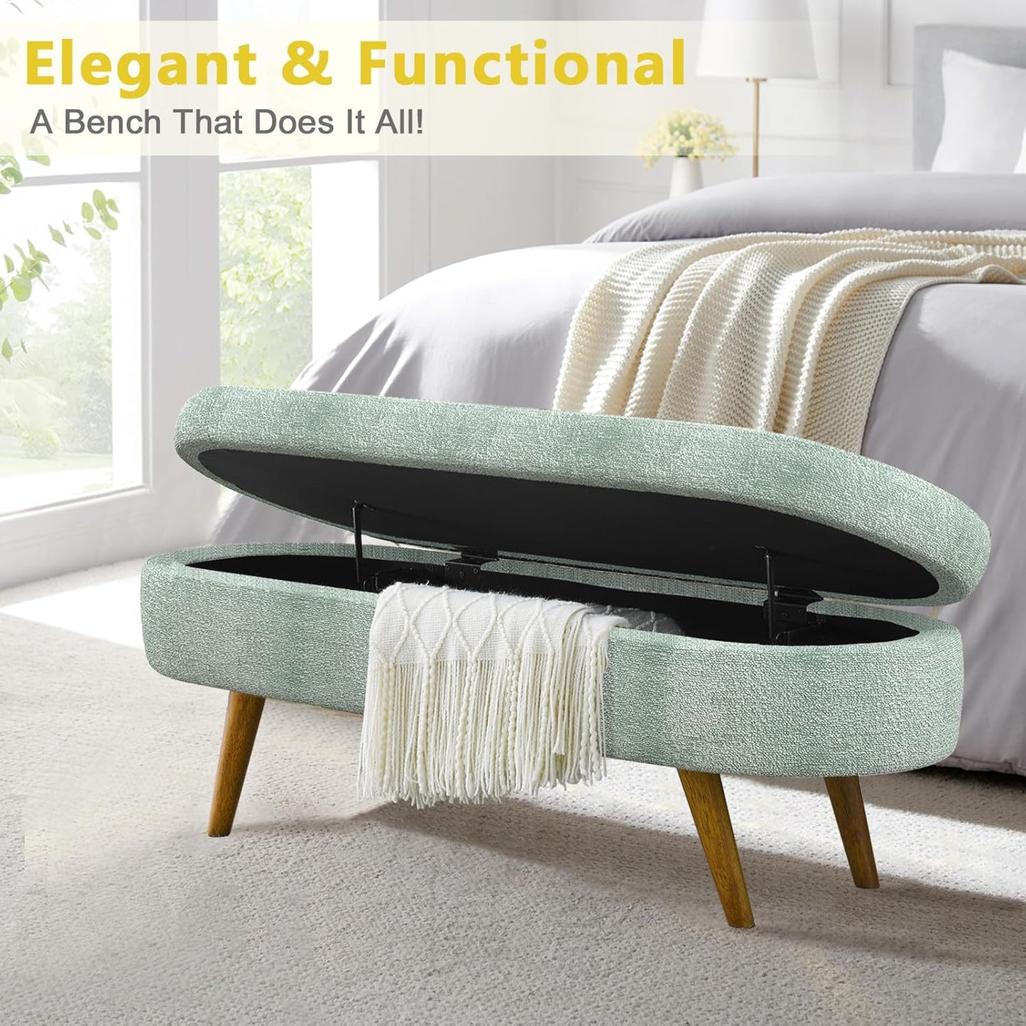 NicBex Ottoman Bench with Storage for Bedroom, 43.5" Upholstered End of Bed Bench with Rubber Wood Legs, Linen Storage Bench for Living Room or Entryway,