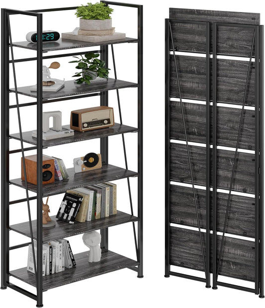 BHG Vintage Multifunctional Folding Bookshelf, No-Assembly Plant Stand Storage Rack Shelves for Home Office