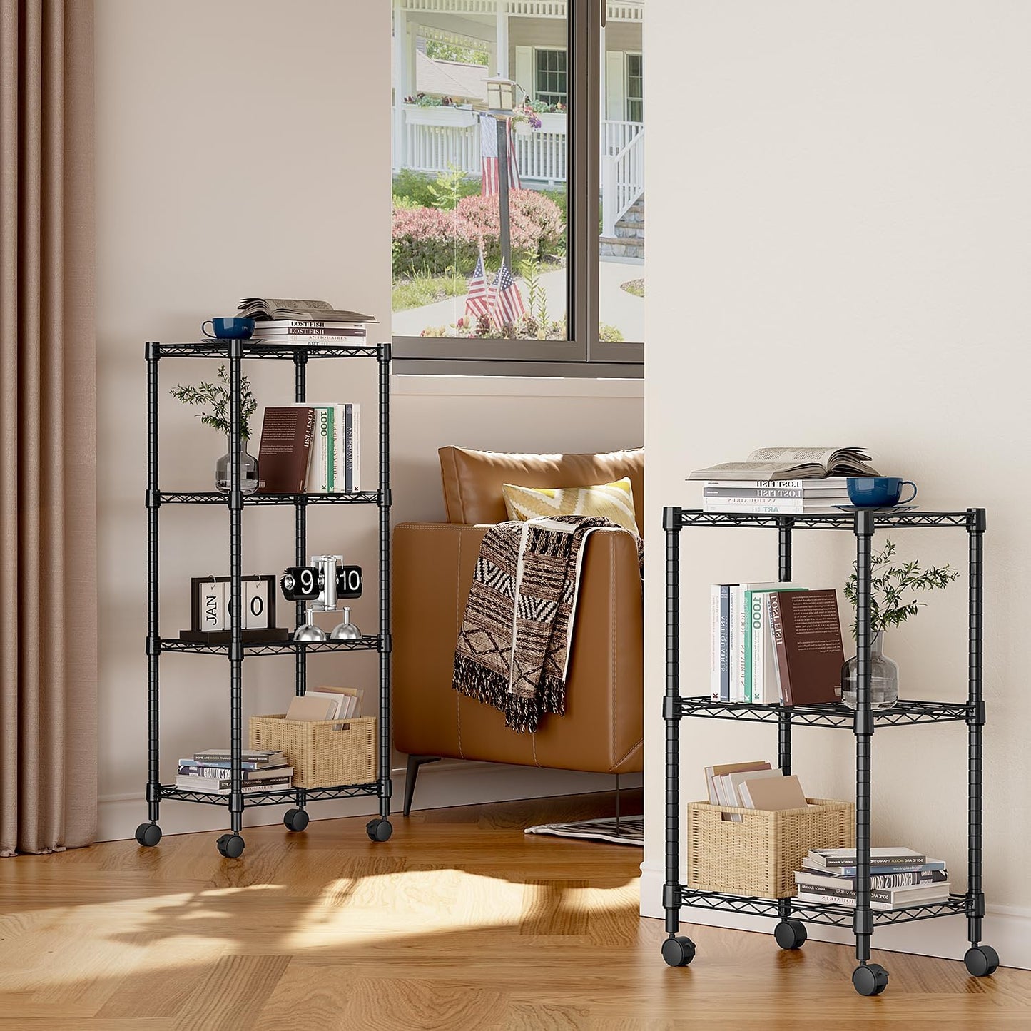 3 Tier Shelf Metal Storage Shelves Wire Rack Closet Organizers with Wheel for Garage Kitchen Bathroom Laundry Black 11.8" D x 17.7" W x 29.8" H