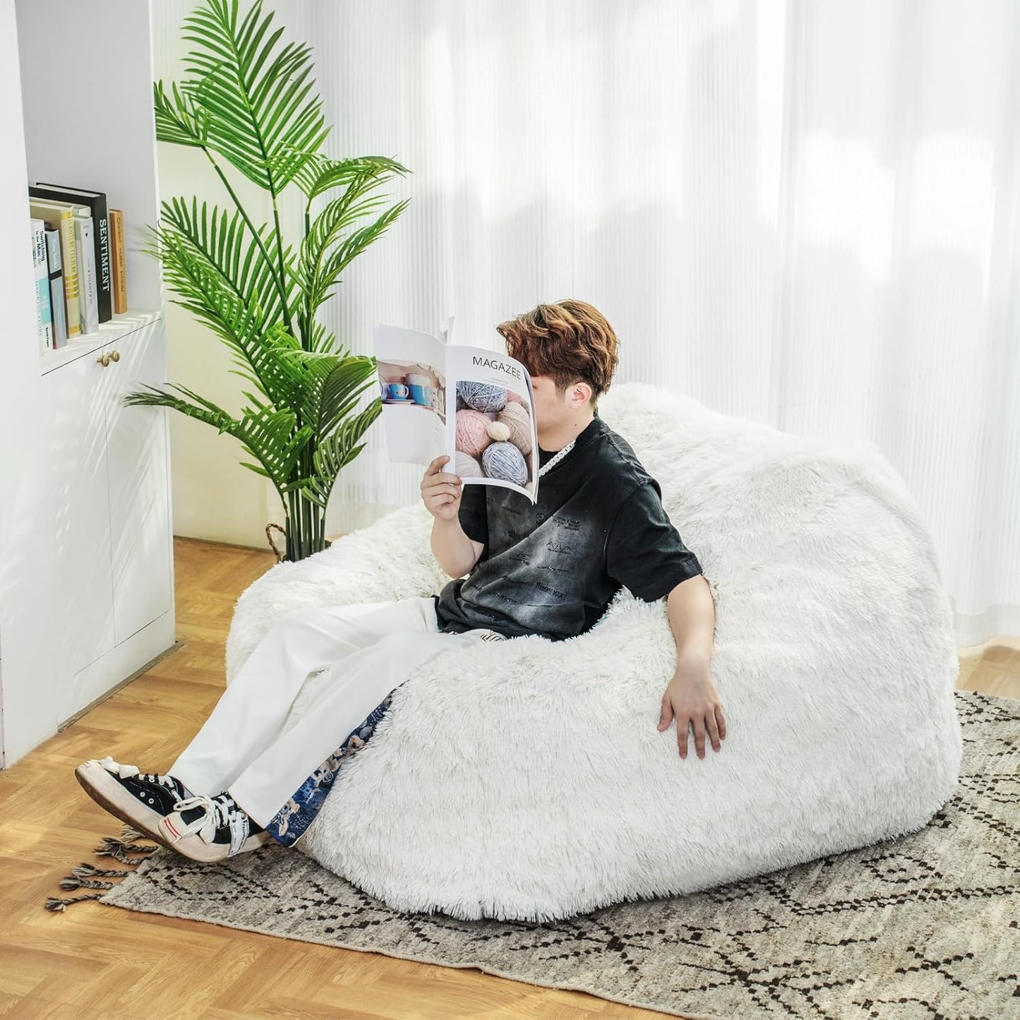Recaceik Bean Bag Chair Large Bean Bag Chairs, with Fluffy Removable Spongefor, for Living Rooms, bedrooms, Study Rooms, and Offices(White)