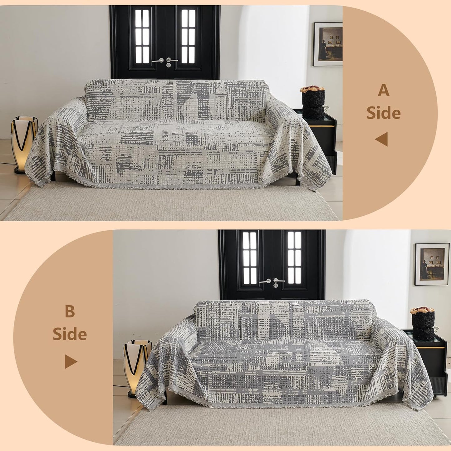 MYSKY HOME Boho Sofa Covers, Couch Covers for 2 Cushion Couch Sofa, Chenille L Shape Sectional Couch Cover, Machine Washable, Sofa Protector for Dog, Kid, 71"x118", Light Grey Artistic Gradient