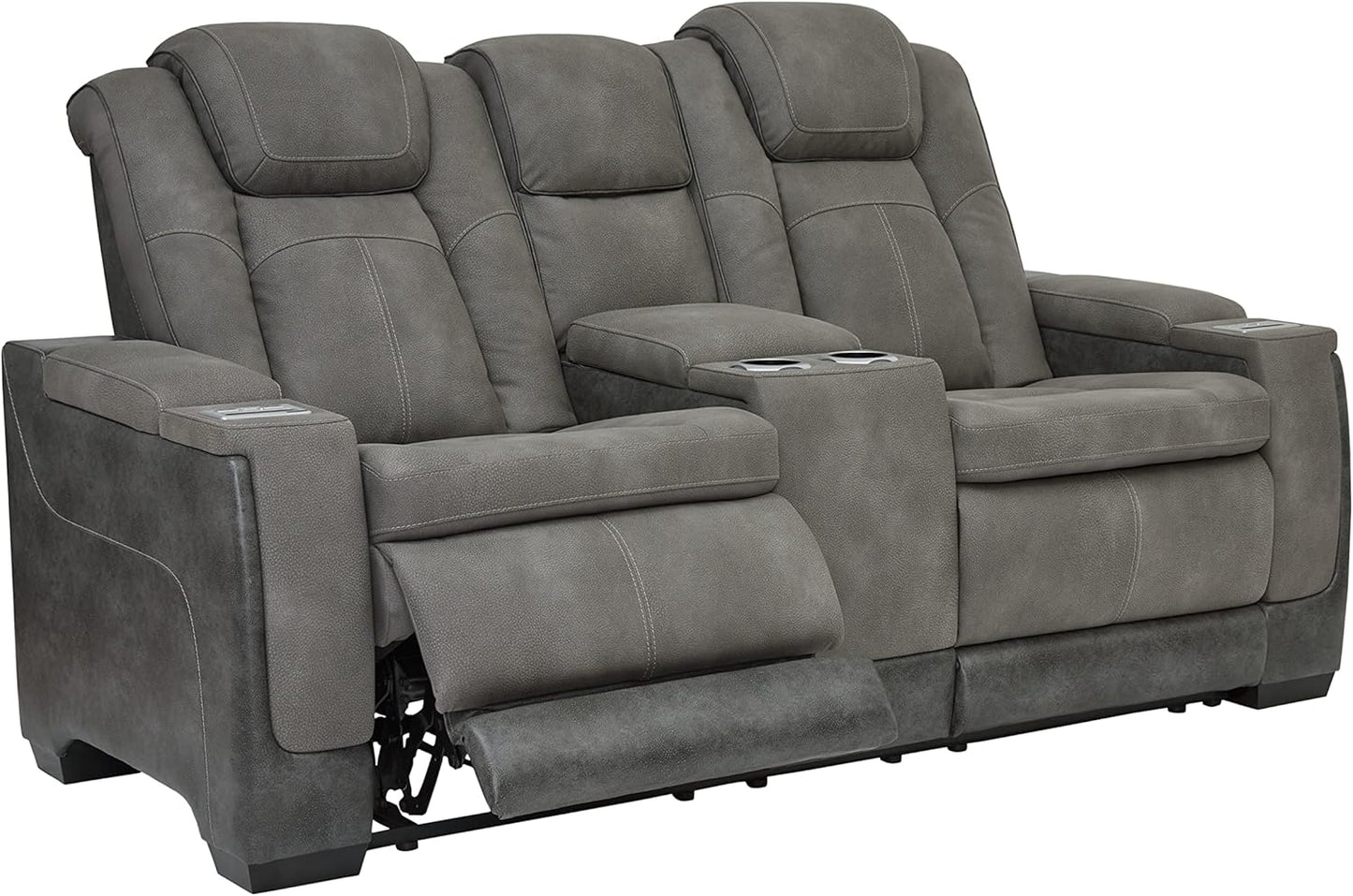 Signature Design by Ashley Next-Gen DuraPella Modern Faux Leather Power Reclining Loveseat with Console & Adjustable Headrest, Gray