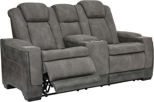 Signature Design by Ashley Next-Gen DuraPella Modern Faux Leather Power Reclining Loveseat with Console & Adjustable Headrest, Gray