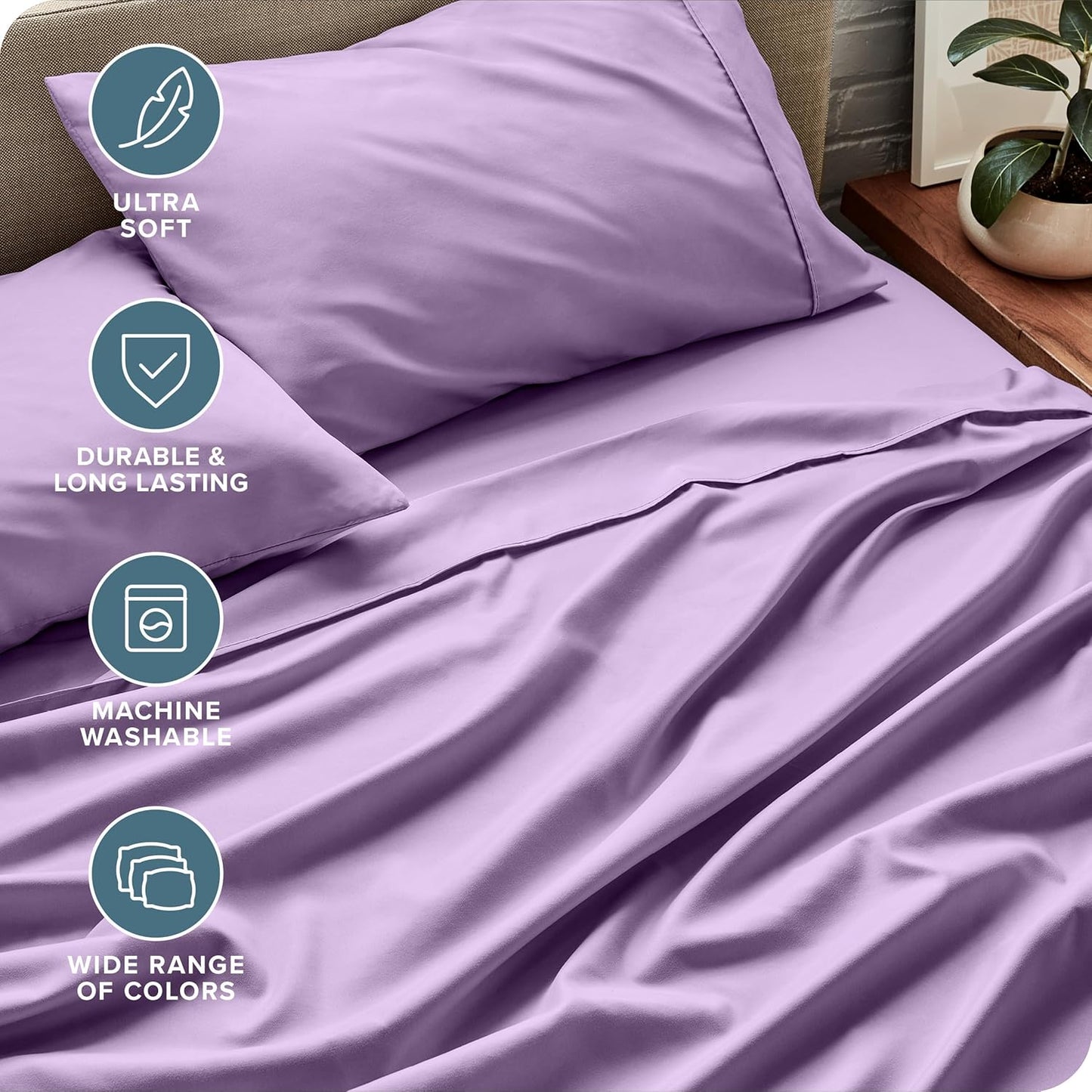 Bare Home Split Head Flex King Sheet Set - 1800 Ultra-Soft Microfiber Bed Sheets - Double Brushed - Deep Pockets - Easy Fit - 4 Piece Set - FlexTop King Bedding Sheets (Split Head Flex King, Lavender)