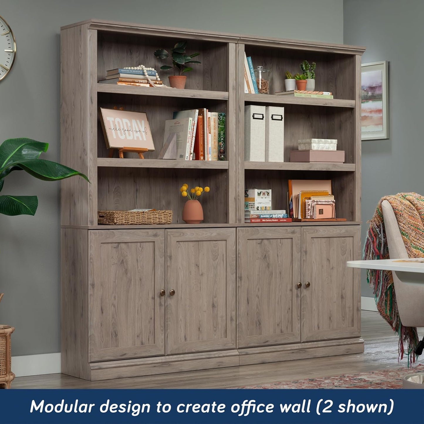 Sauder Miscellaneous Storage 5-Shelf Bookcase with Doors, L: 35.28" x W: 13.23" x H: 69.76", Laurel Oak Finish