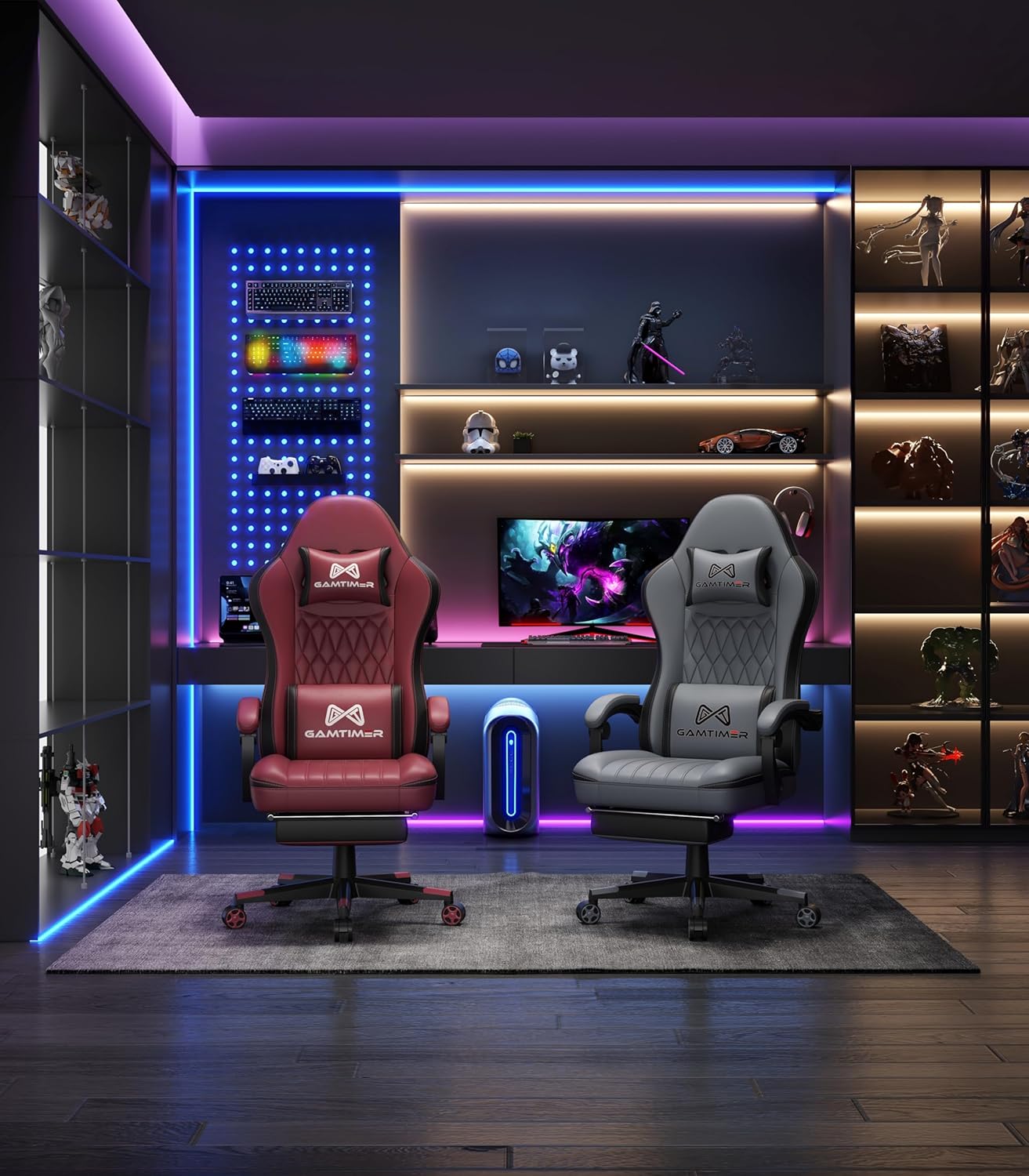 Gaming Chair, 400 lbs Adult Chair, High Back Computer Chair with Footrest and Linked Armrests, Office Video Game Chair with Lumbar Support (Red+Black)