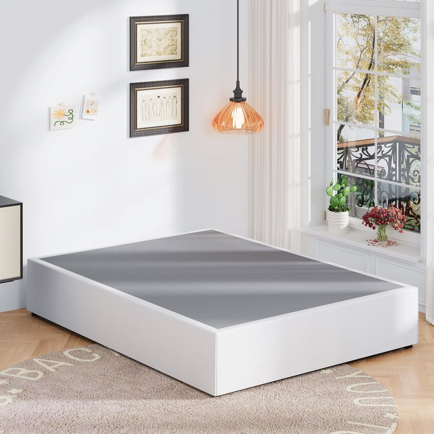 16 Inch Cal King Bed Frame with White Skirt Cover, Metal California King Bed Frames with Storage, No Box Spring Needed, Heavy Duty, Easy Assembly, Noise Free, Mattress Foundation