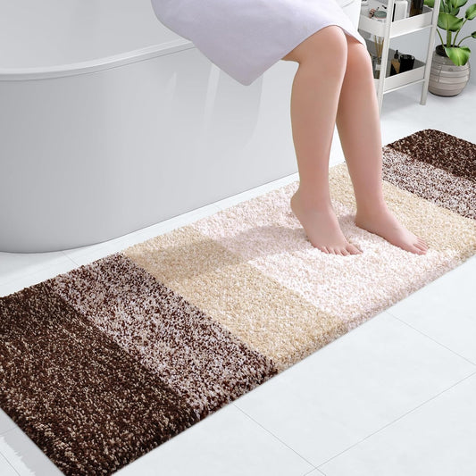 OLANLY Bathroom Runner Rugs 59x17, Extra Soft Absorbent Microfiber Bath Rugs, Rubber Backing, Quick Dry, Machine Washable Bath Mats for Bathroom Floor, Tub and Shower, Home Decor Accessories, Brown