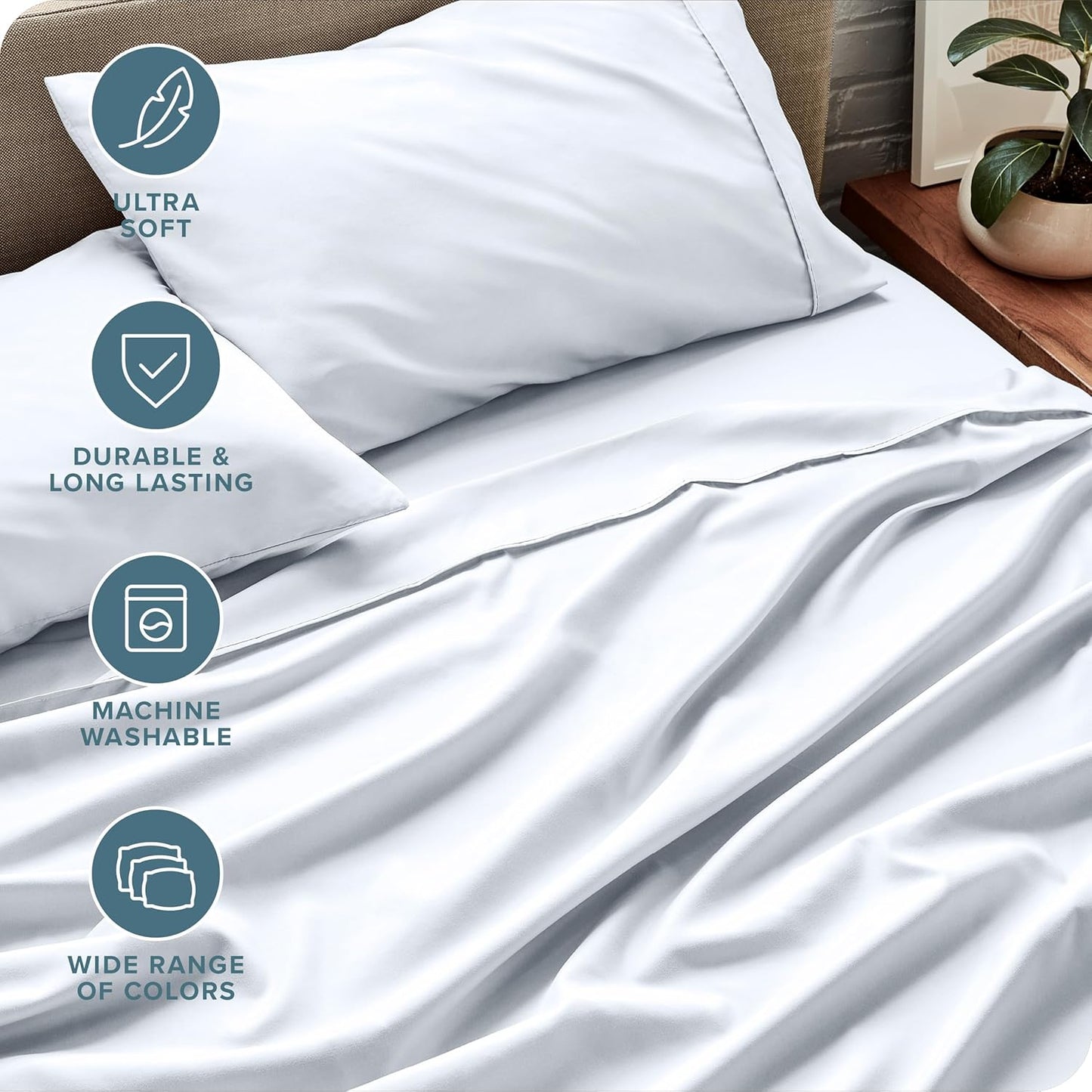 Bare Home Split Head Flex King Sheet Set - 1800 Ultra-Soft Microfiber Bed Sheets - Double Brushed - Deep Pockets - Easy Fit - 4 Piece Set - FlexTop King Bedding Sheets (Split Head Flex King, White)