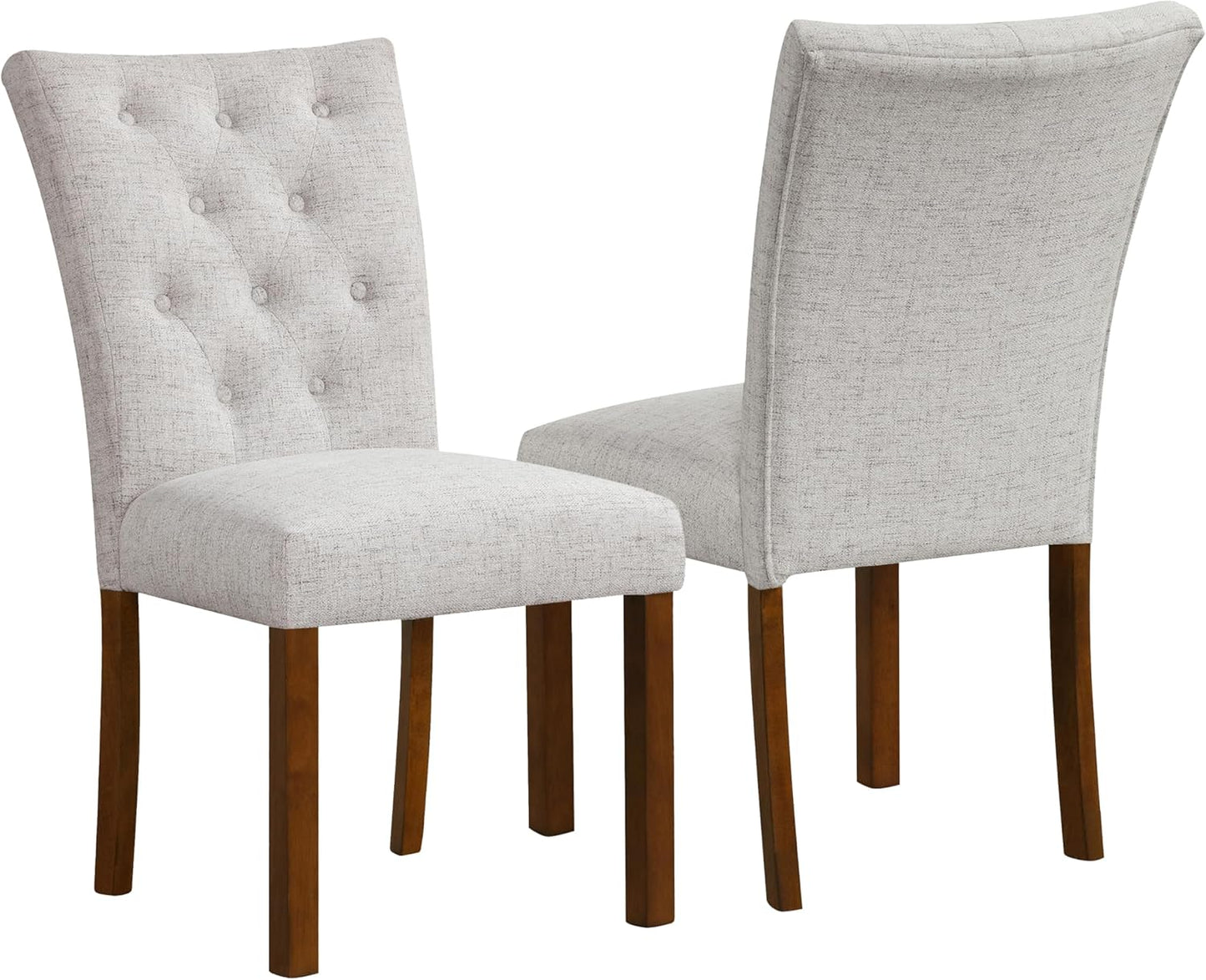 HomePop Button Tufted Fabric Dining Chairs - Neutral Textured Solid Woven (Set of 2)